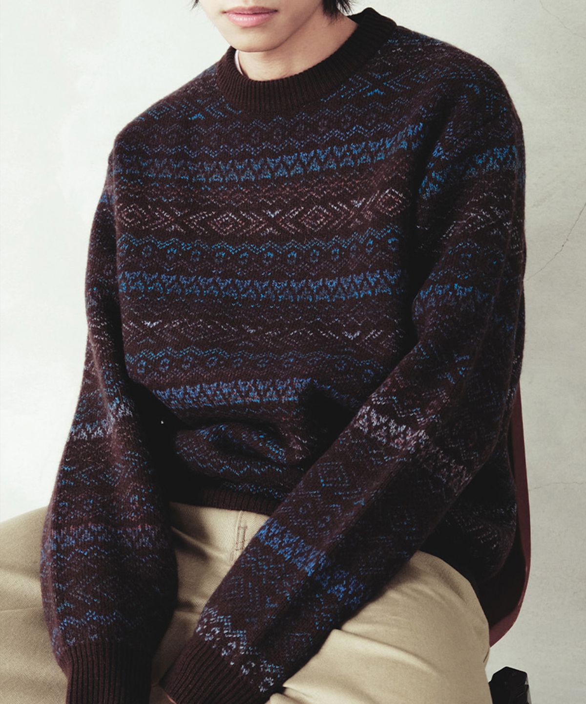 홀리선(HORLISUN) Aurora Space-dyed yarn Crewneck Knit Sea Salt Chocolate