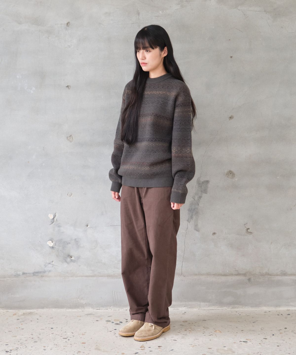 홀리선(HORLISUN) Aurora Space-dyed yarn Crewneck Knit Charcoal Brown