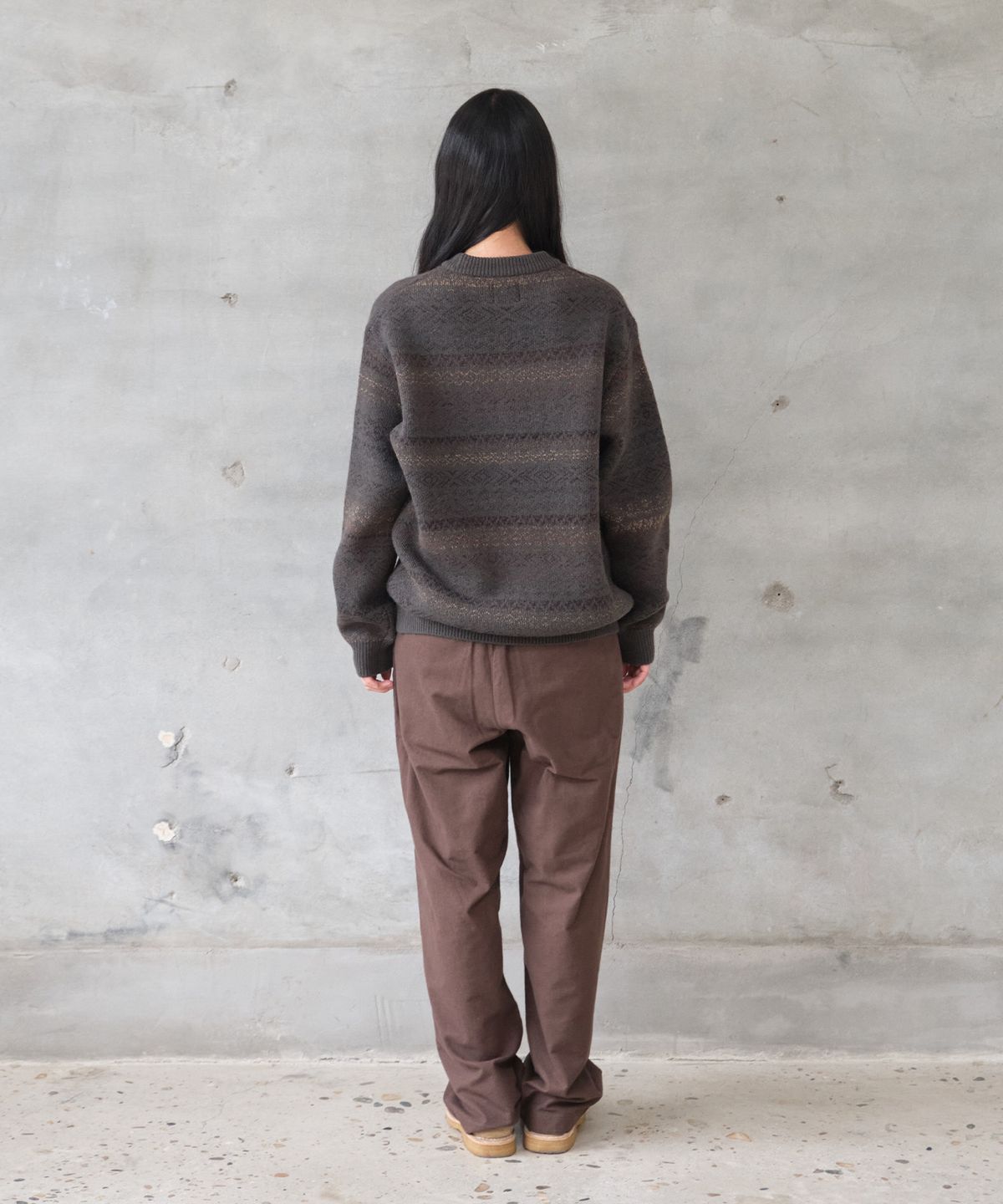 홀리선(HORLISUN) Aurora Space-dyed yarn Crewneck Knit Charcoal Brown