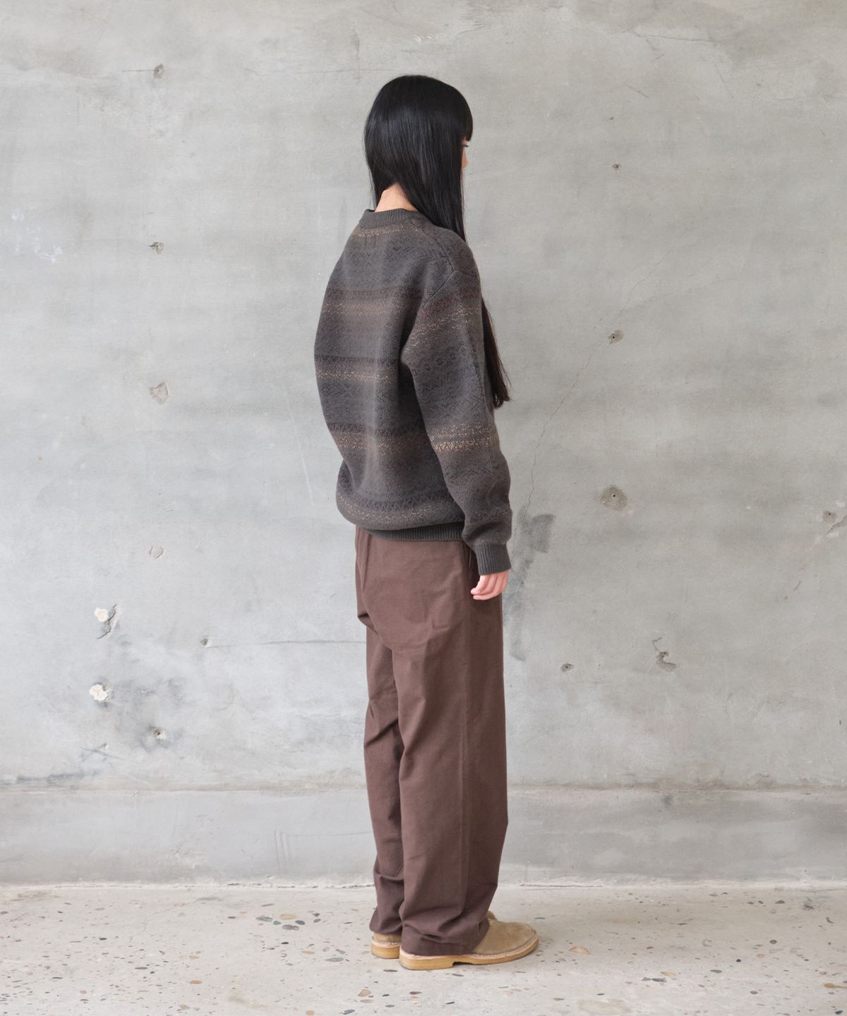 홀리선(HORLISUN) Aurora Space-dyed yarn Crewneck Knit Charcoal Brown