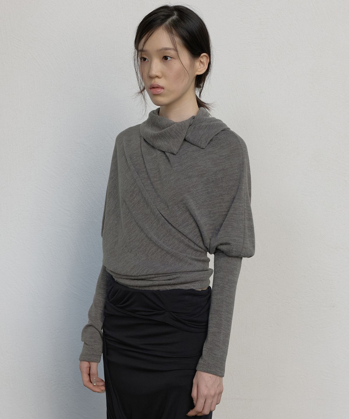 플레어업(FLAREUP) Knit Asymmetrical Long Sleeve (FL-193_Ash Brown)