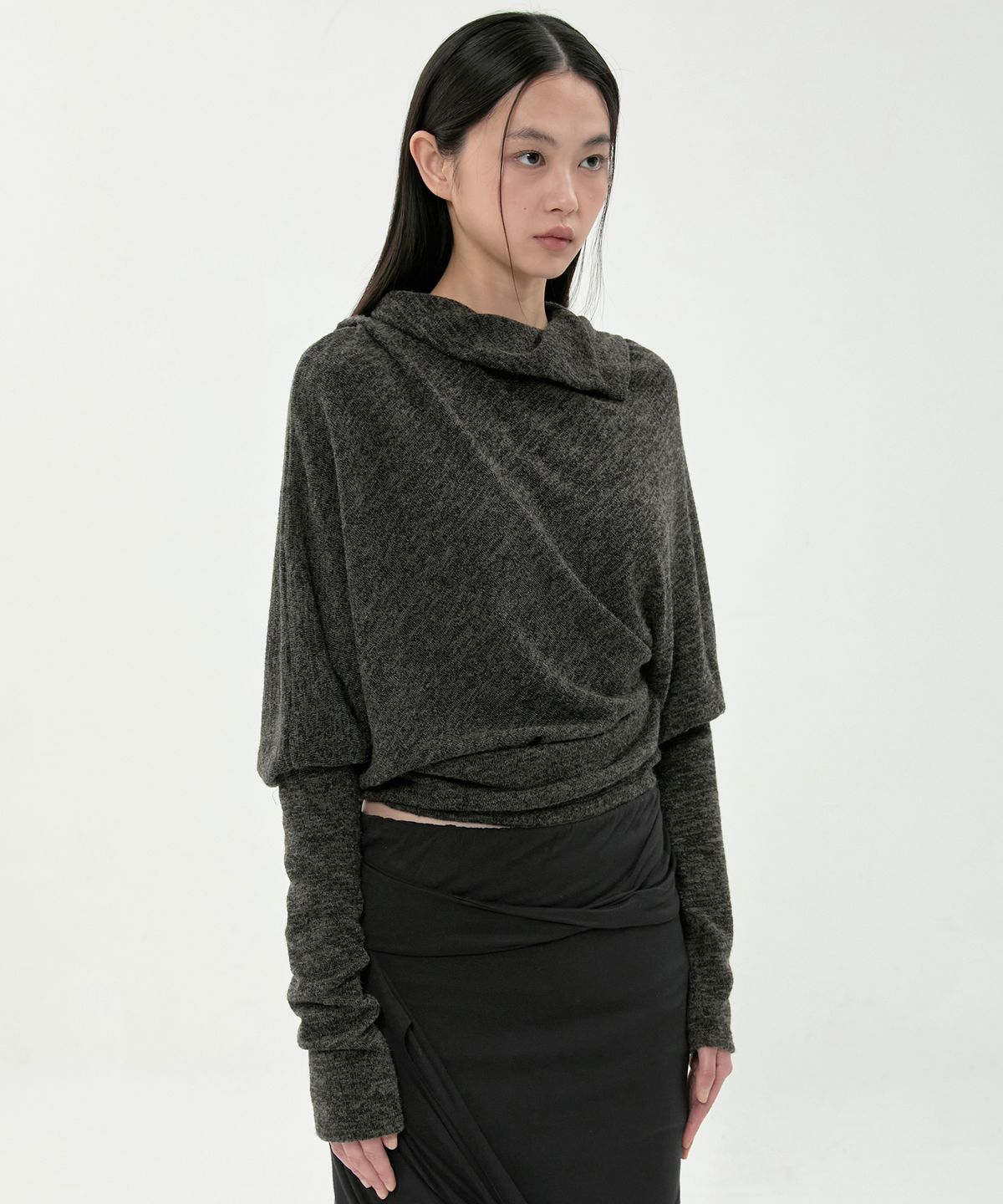 플레어업(FLAREUP) Knit Asymmetrical Long Sleeve (FL-193_Charcoal Melange)