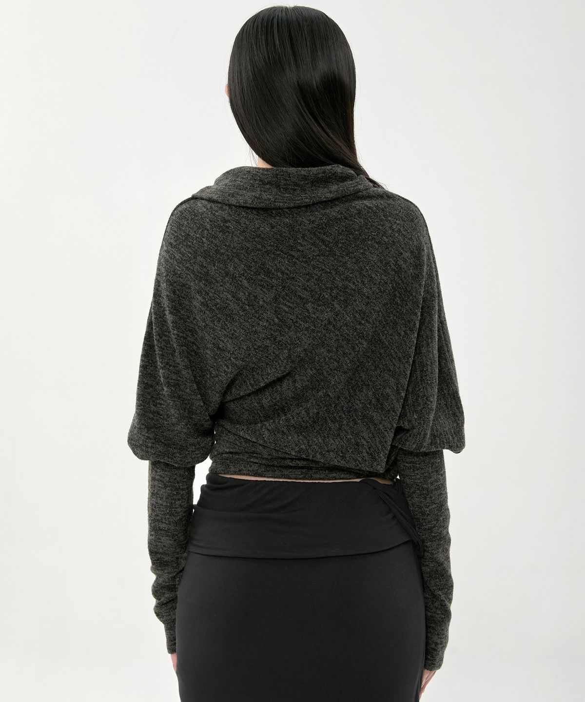 플레어업(FLAREUP) Knit Asymmetrical Long Sleeve (FL-193_Charcoal Melange)