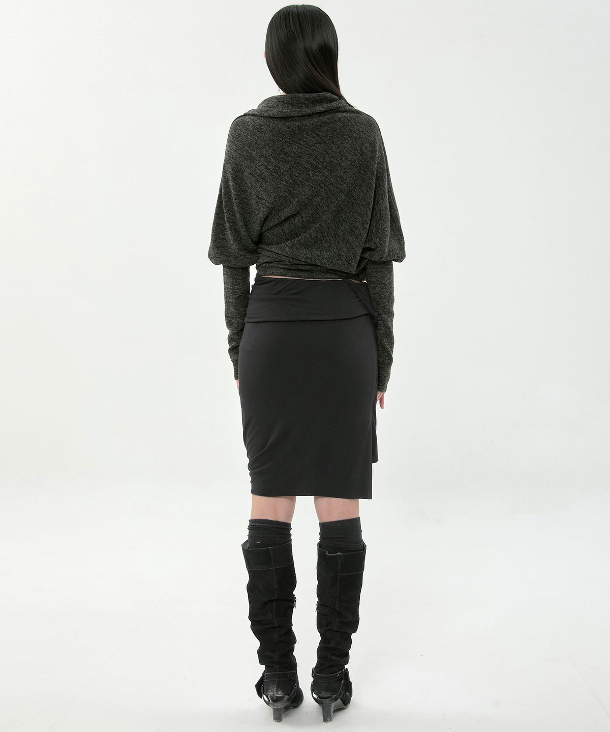 플레어업(FLAREUP) Knit Asymmetrical Long Sleeve (FL-193_Charcoal Melange)