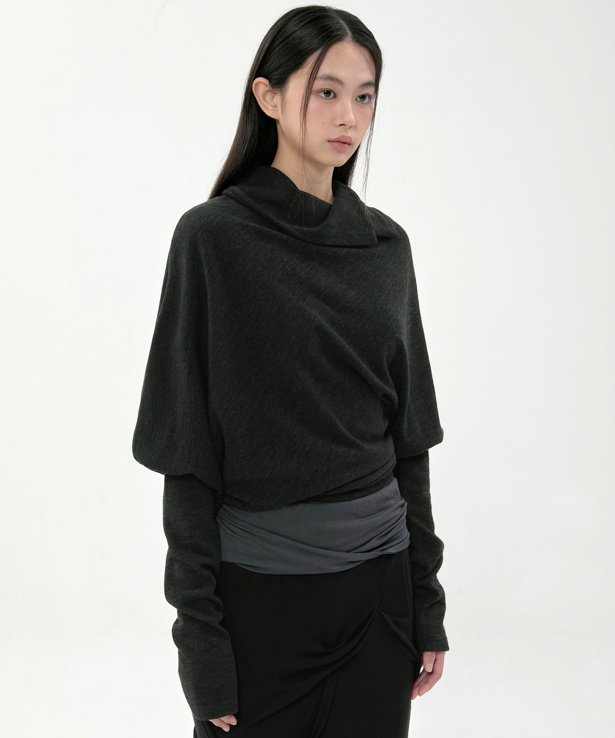 플레어업(FLAREUP) Knit Asymmetrical Long Sleeve (FL-193_Black)