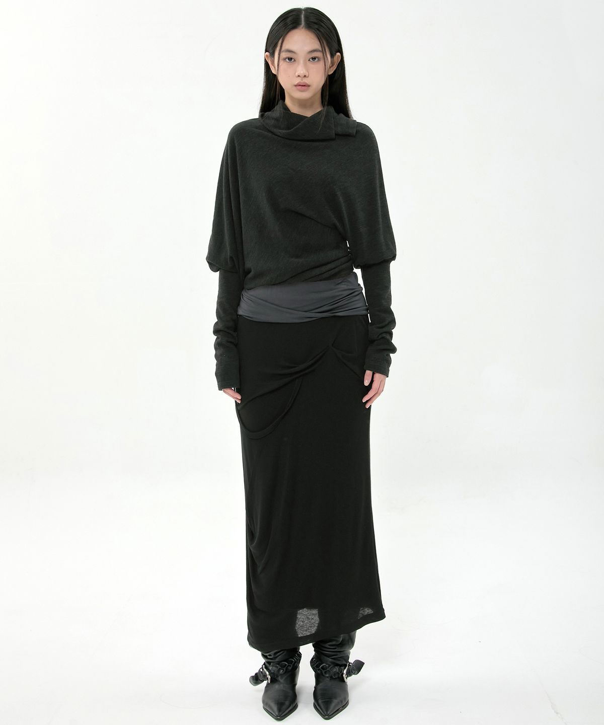 플레어업(FLAREUP) Knit Asymmetrical Long Sleeve (FL-193_Black)