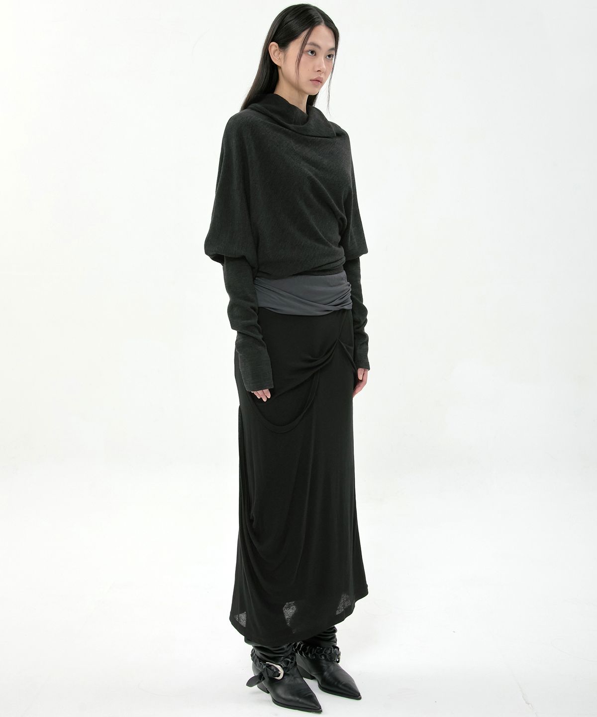 플레어업(FLAREUP) Knit Asymmetrical Long Sleeve (FL-193_Black)