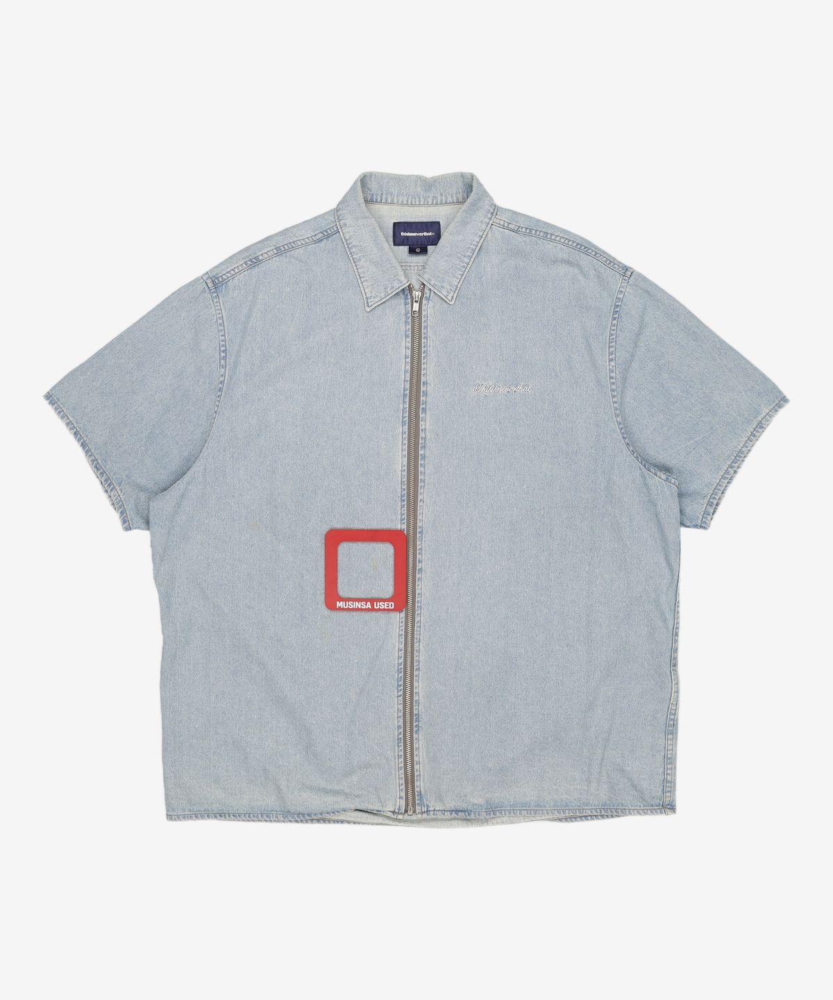 디스이즈네버댓(THISISNEVERTHAT) Washed Denim Zip S/S Shirt Black XL