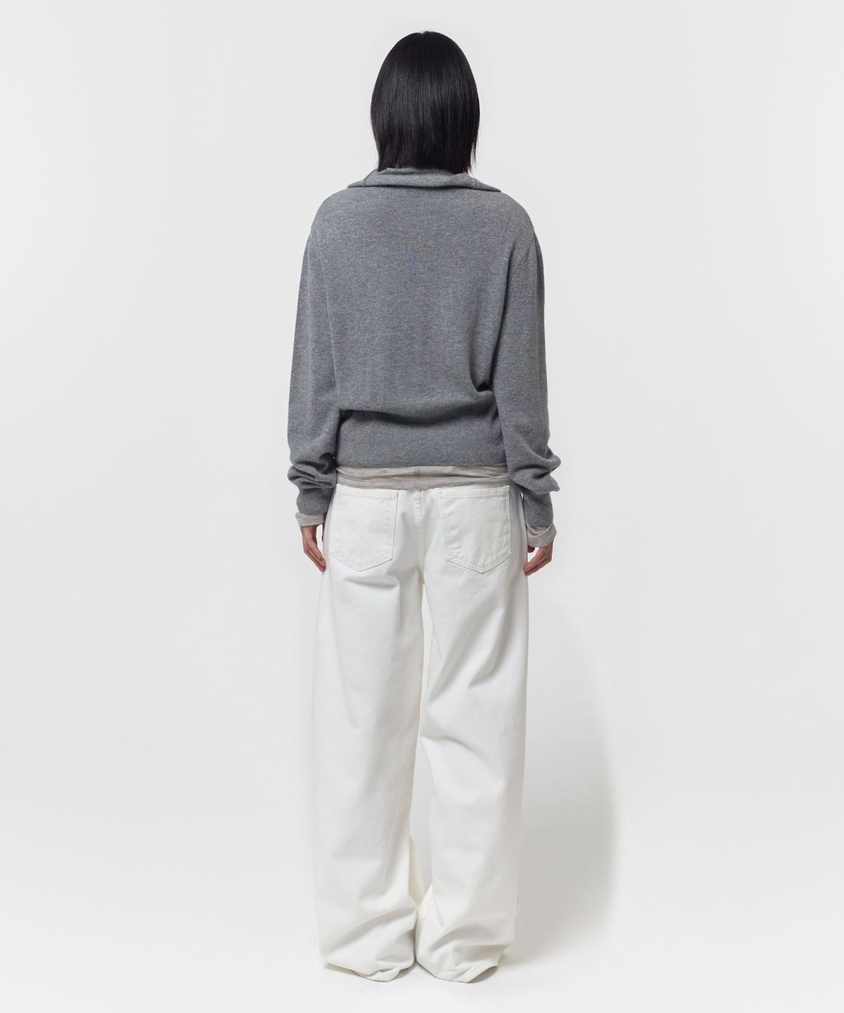 지비에이치 어패럴(GBH APPAREL) WOOL BLEND HIGH-NECK CARDIGAN / MELANGE GREY