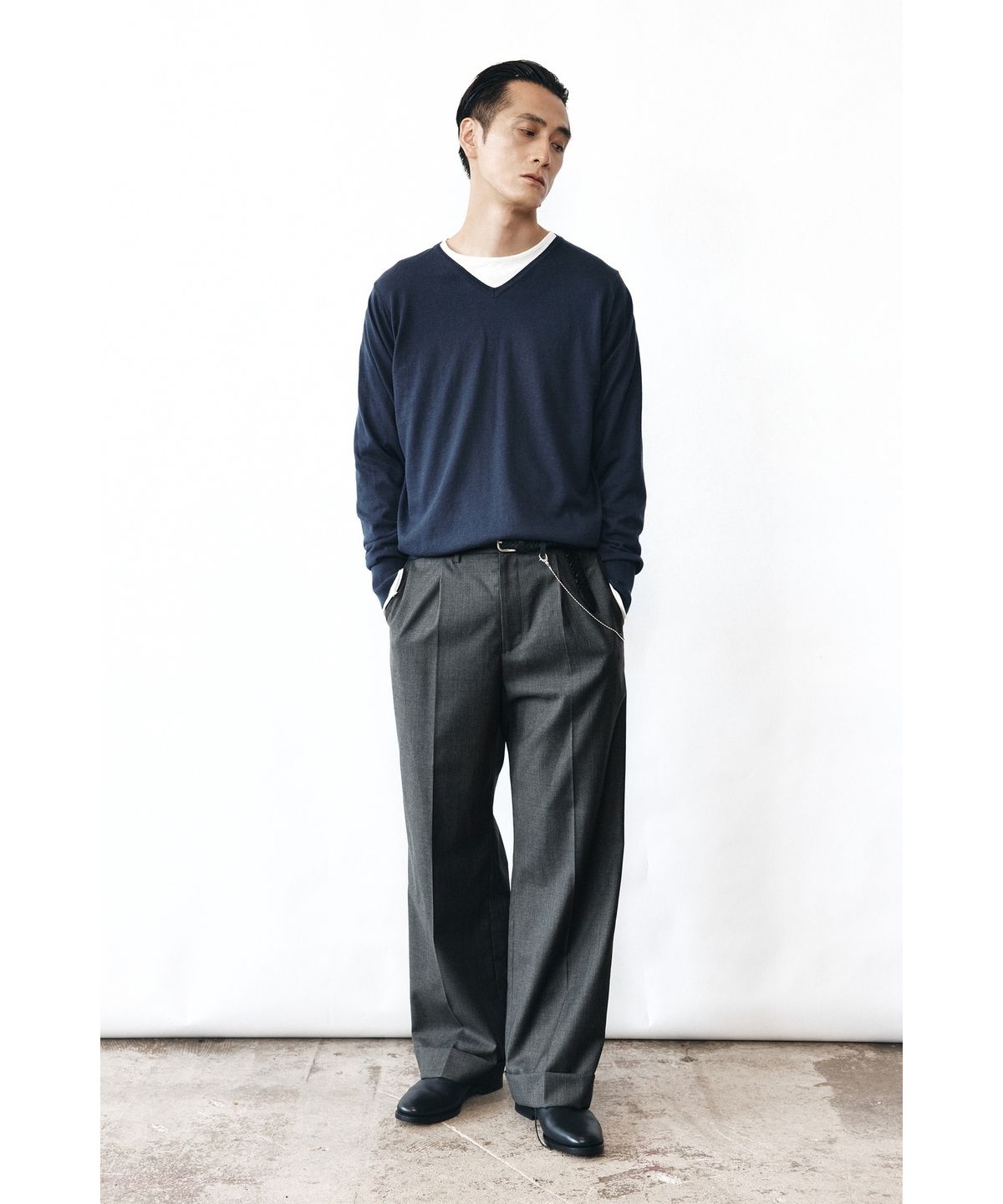 유스(YOUTH) Turn-up Waist Line Pants - Charcoal Grey