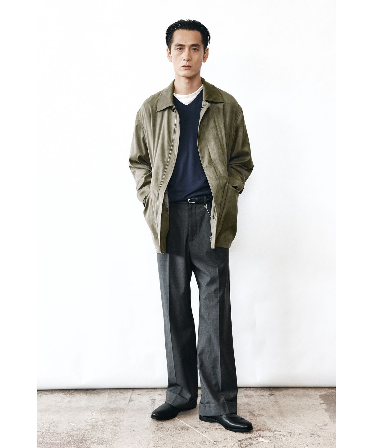 유스(YOUTH) Turn-up Waist Line Pants - Charcoal Grey