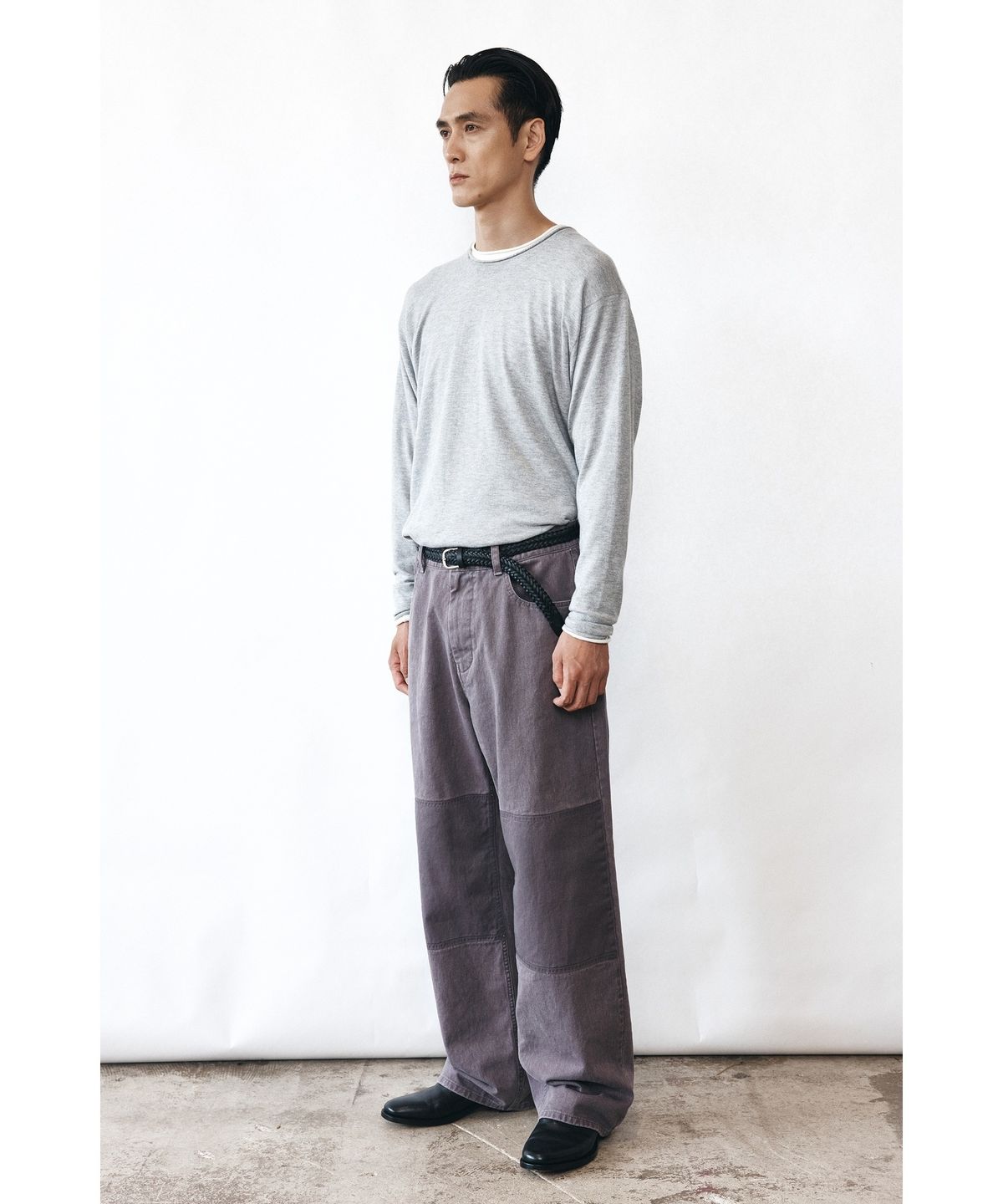 유스(YOUTH) Round-neck Roll-up Knit - Melange Grey
