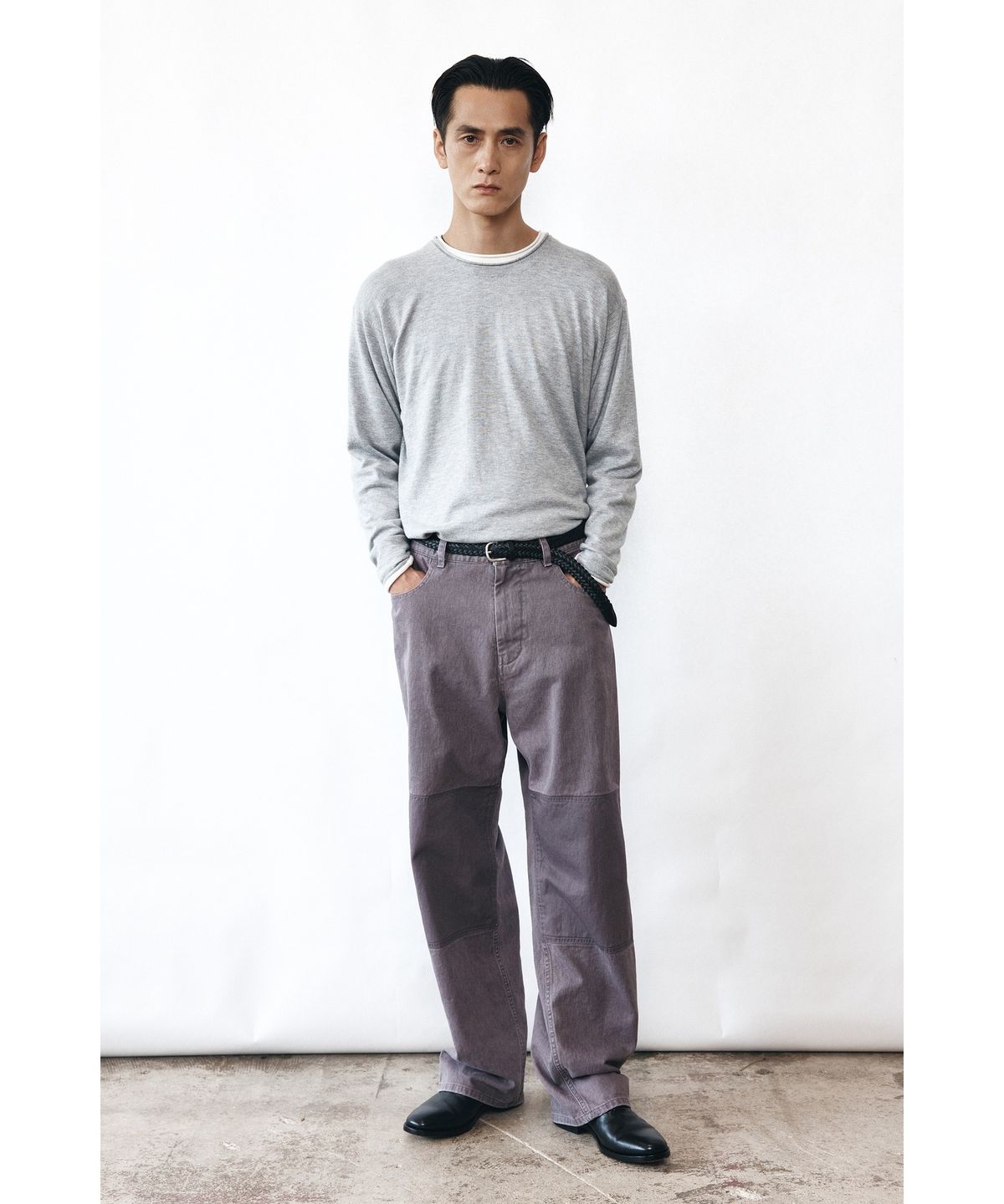 유스(YOUTH) Round-neck Roll-up Knit - Melange Grey