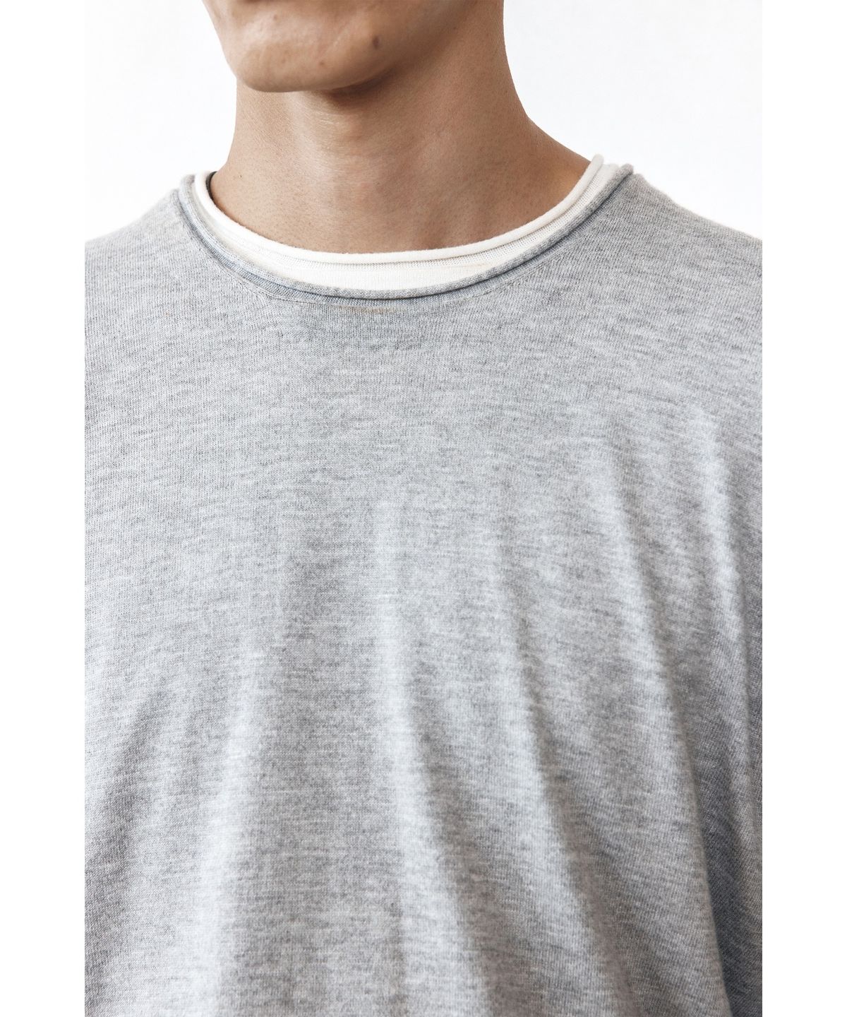 유스(YOUTH) Round-neck Roll-up Knit - Melange Grey