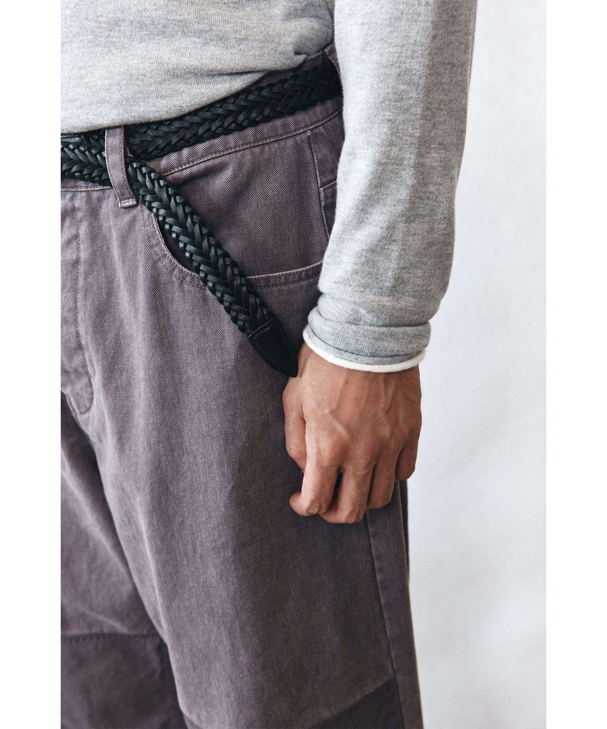 유스(YOUTH) Round-neck Roll-up Knit - Melange Grey