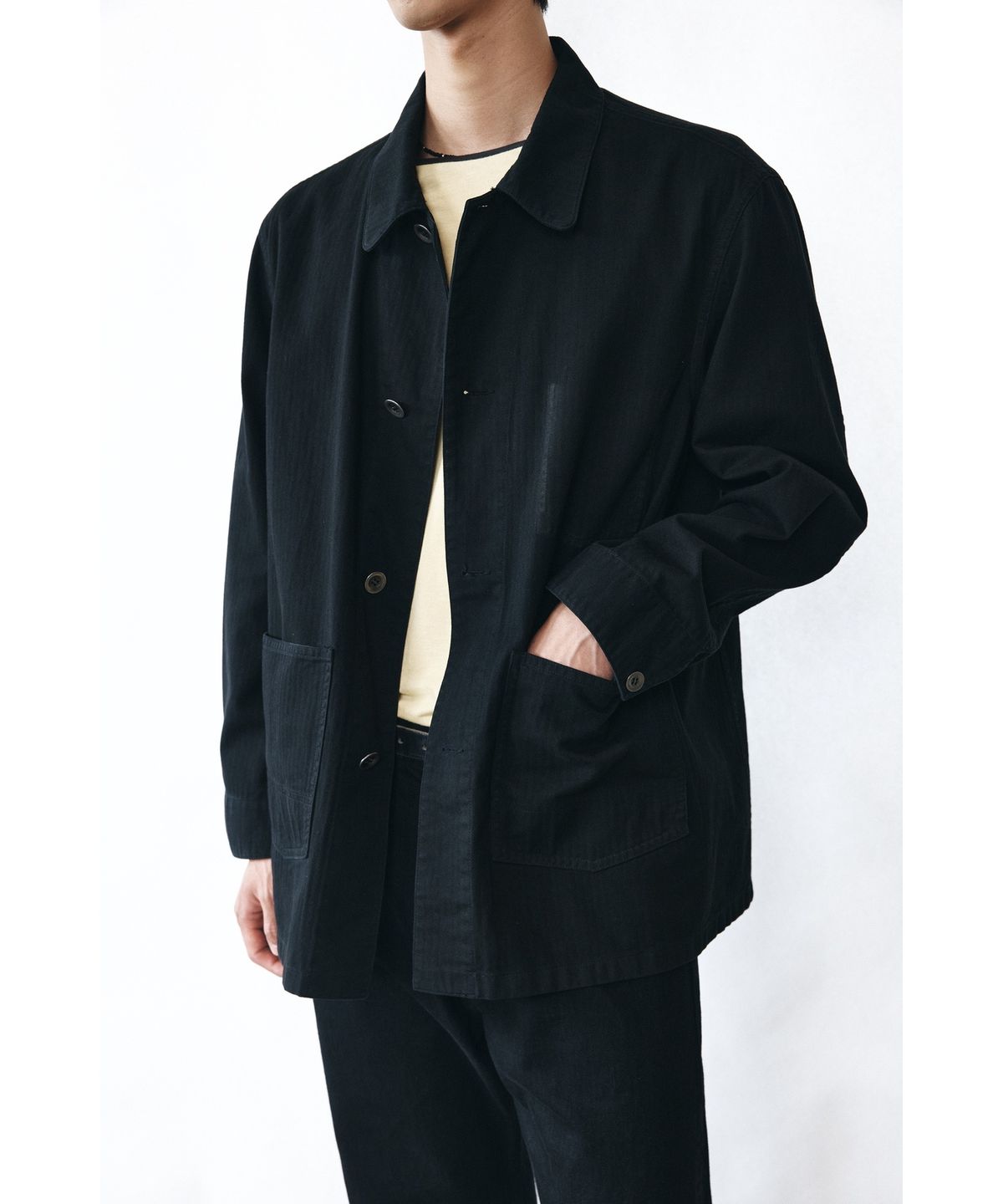 유스(YOUTH) Washed French Work Jacket - Washed Black