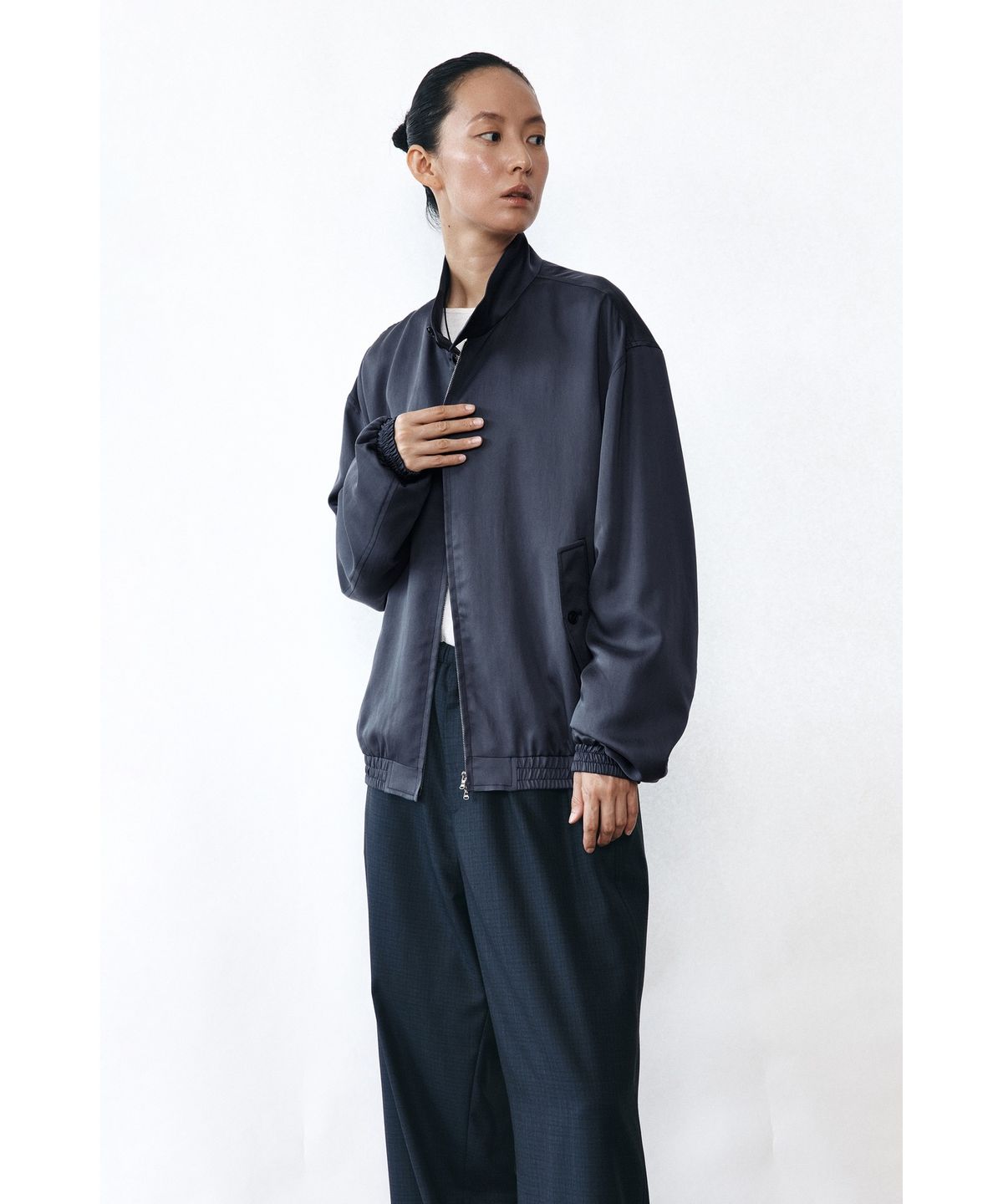 유스(YOUTH) Soft Drapery Harrington Jacket - Charcoal Grey
