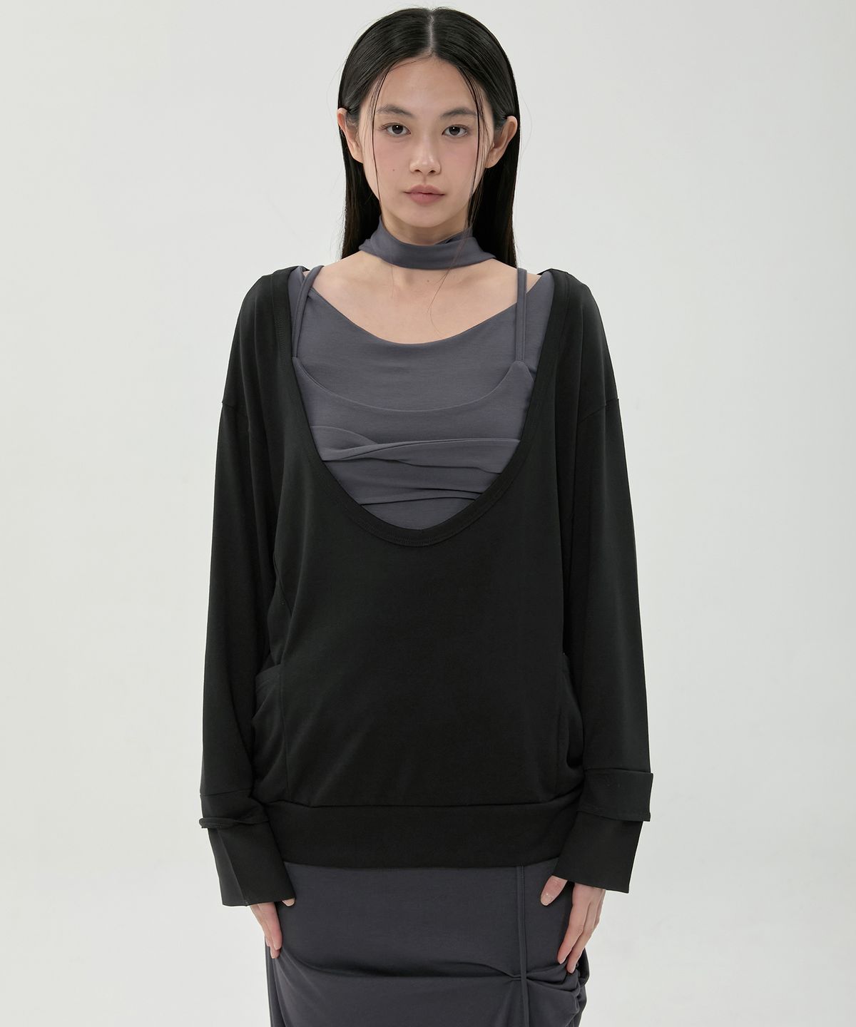 플레어업(FLAREUP) 2-Layered Offset Long Sleeve (FL-198_Black)