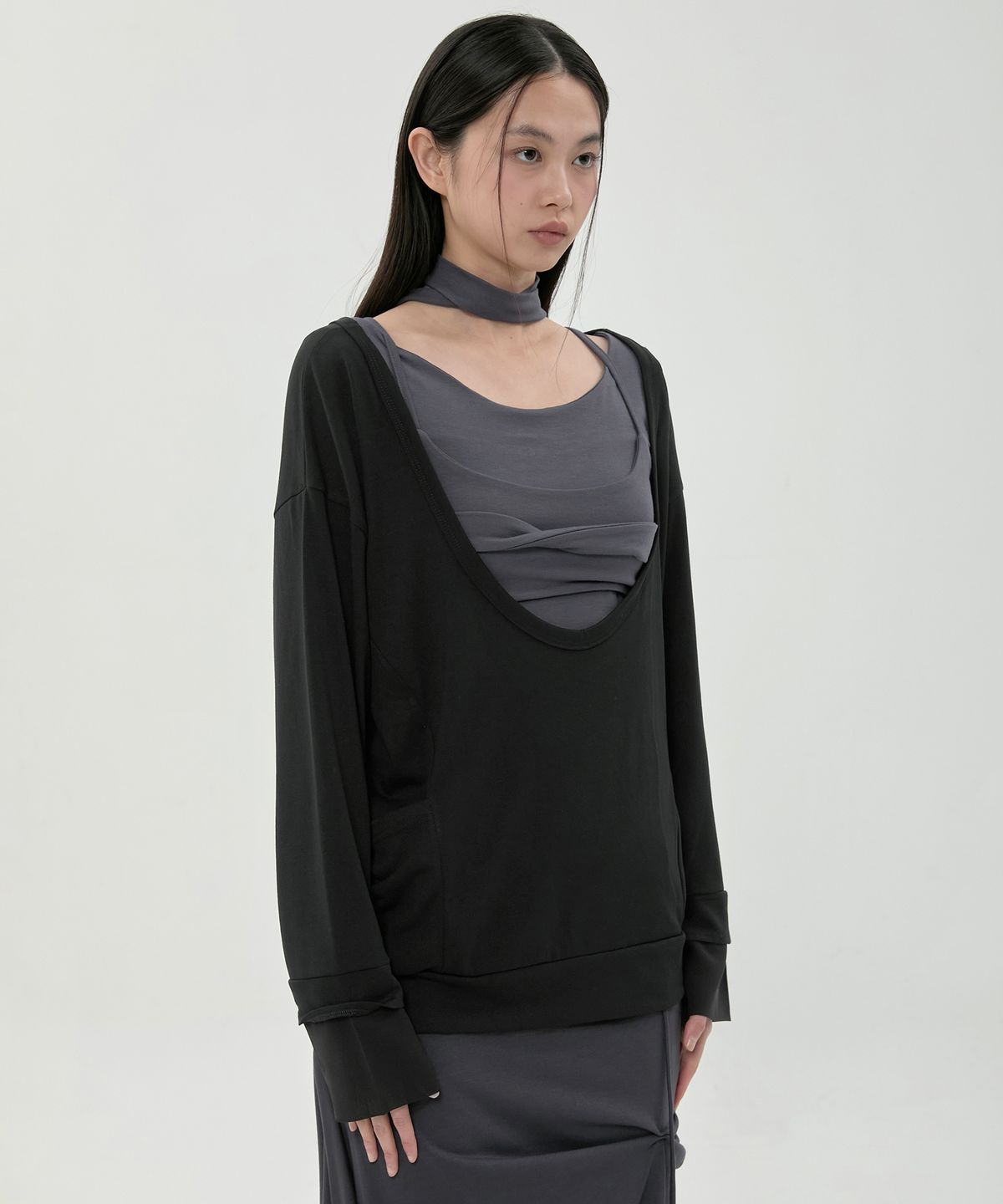 플레어업(FLAREUP) 2-Layered Offset Long Sleeve (FL-198_Black)