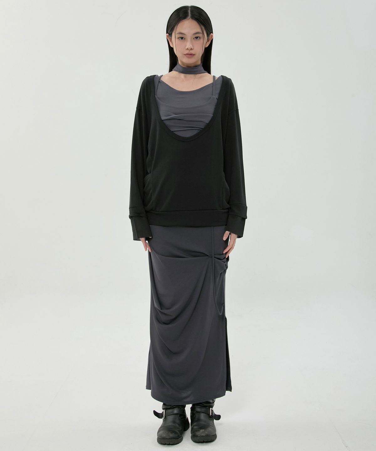 플레어업(FLAREUP) 2-Layered Offset Long Sleeve (FL-198_Black)