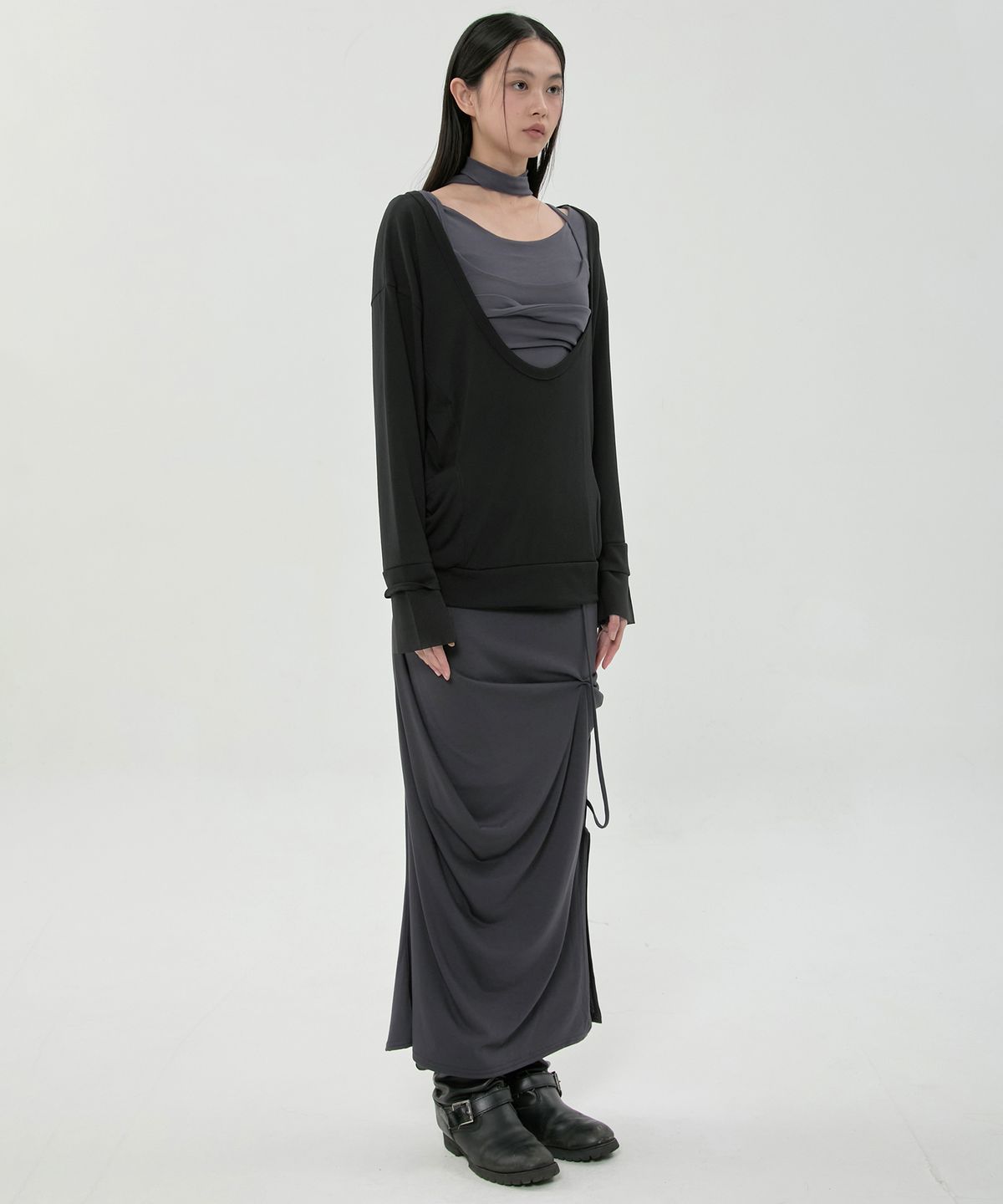플레어업(FLAREUP) 2-Layered Offset Long Sleeve (FL-198_Black)