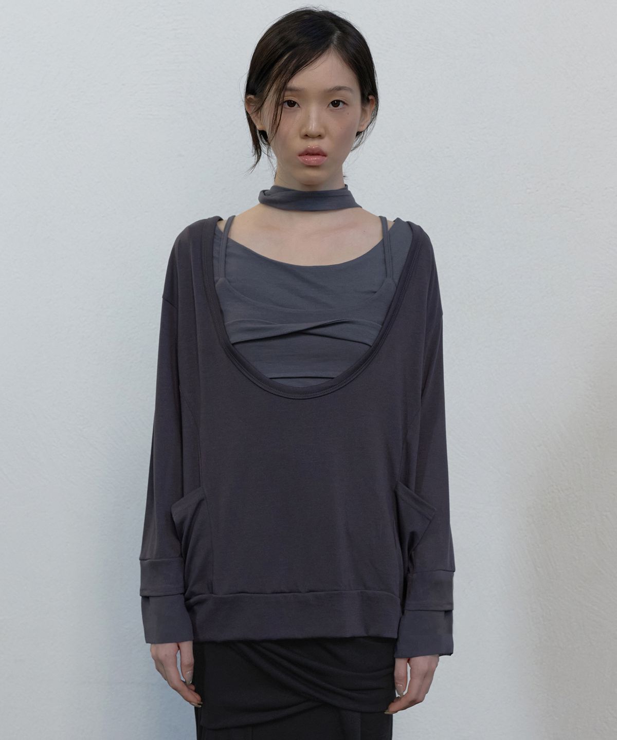 플레어업(FLAREUP) 2-Layered Offset Long Sleeve (FL-198_Charcoal)