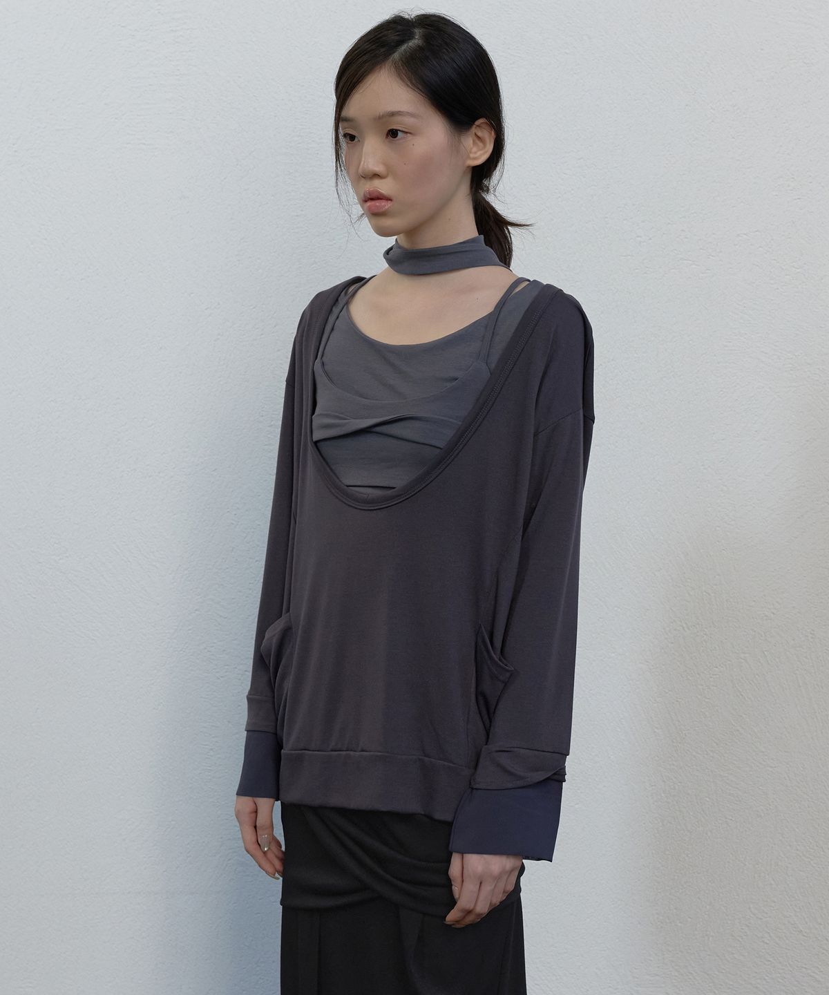 플레어업(FLAREUP) 2-Layered Offset Long Sleeve (FL-198_Charcoal)