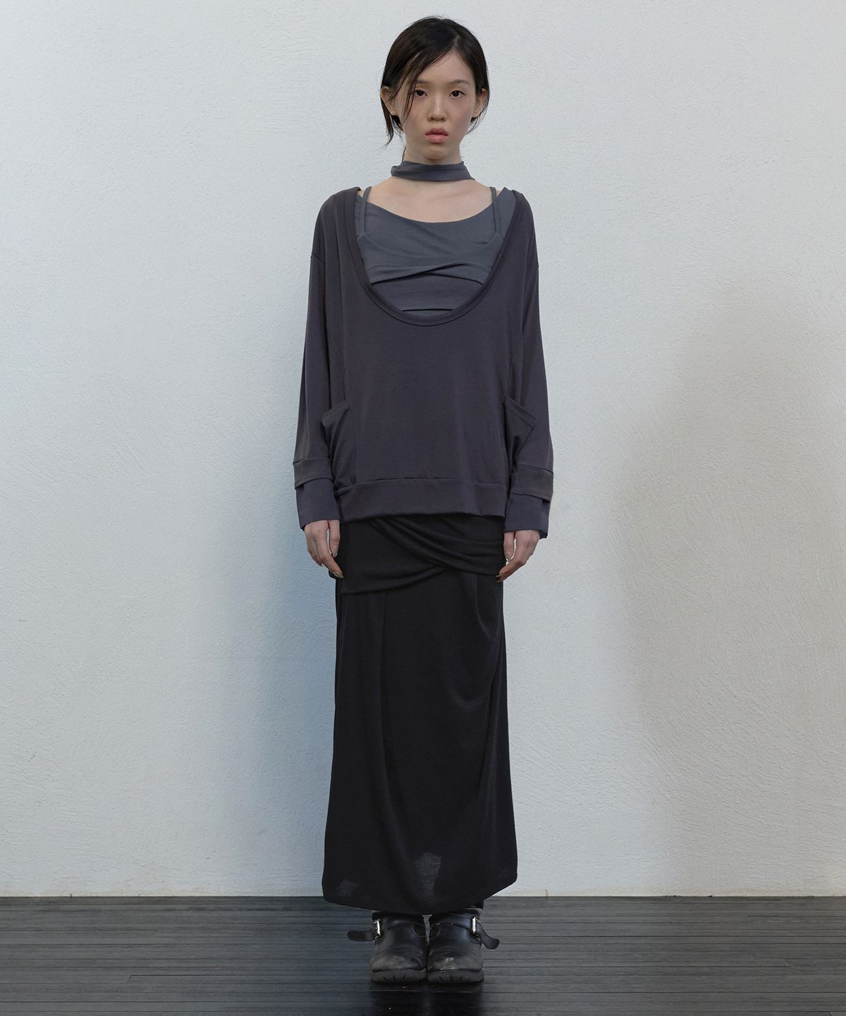 플레어업(FLAREUP) 2-Layered Offset Long Sleeve (FL-198_Charcoal)