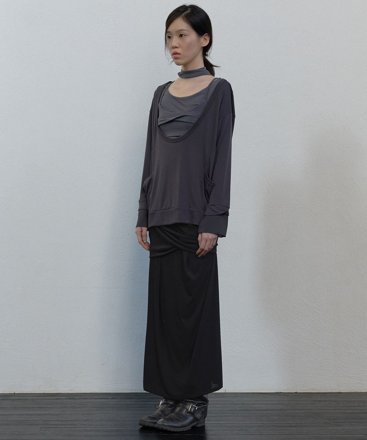 플레어업(FLAREUP) 2-Layered Offset Long Sleeve (FL-198_Charcoal)