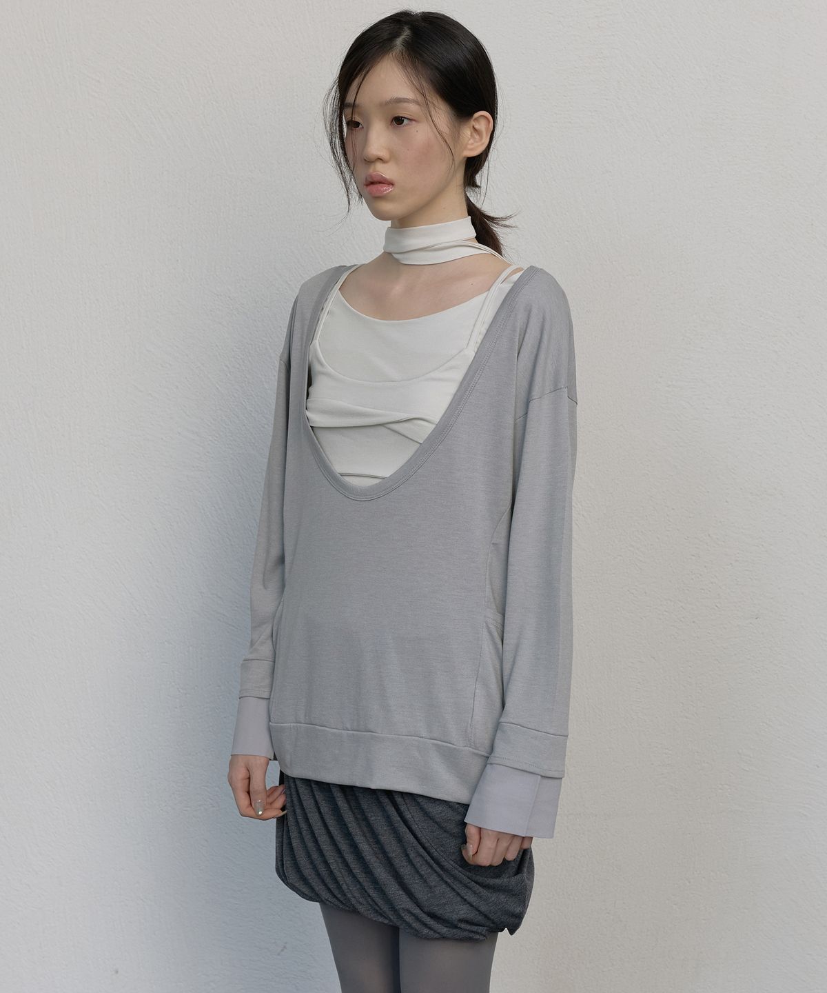플레어업(FLAREUP) 2-Layered Offset Long Sleeve (FL-198_Gray)