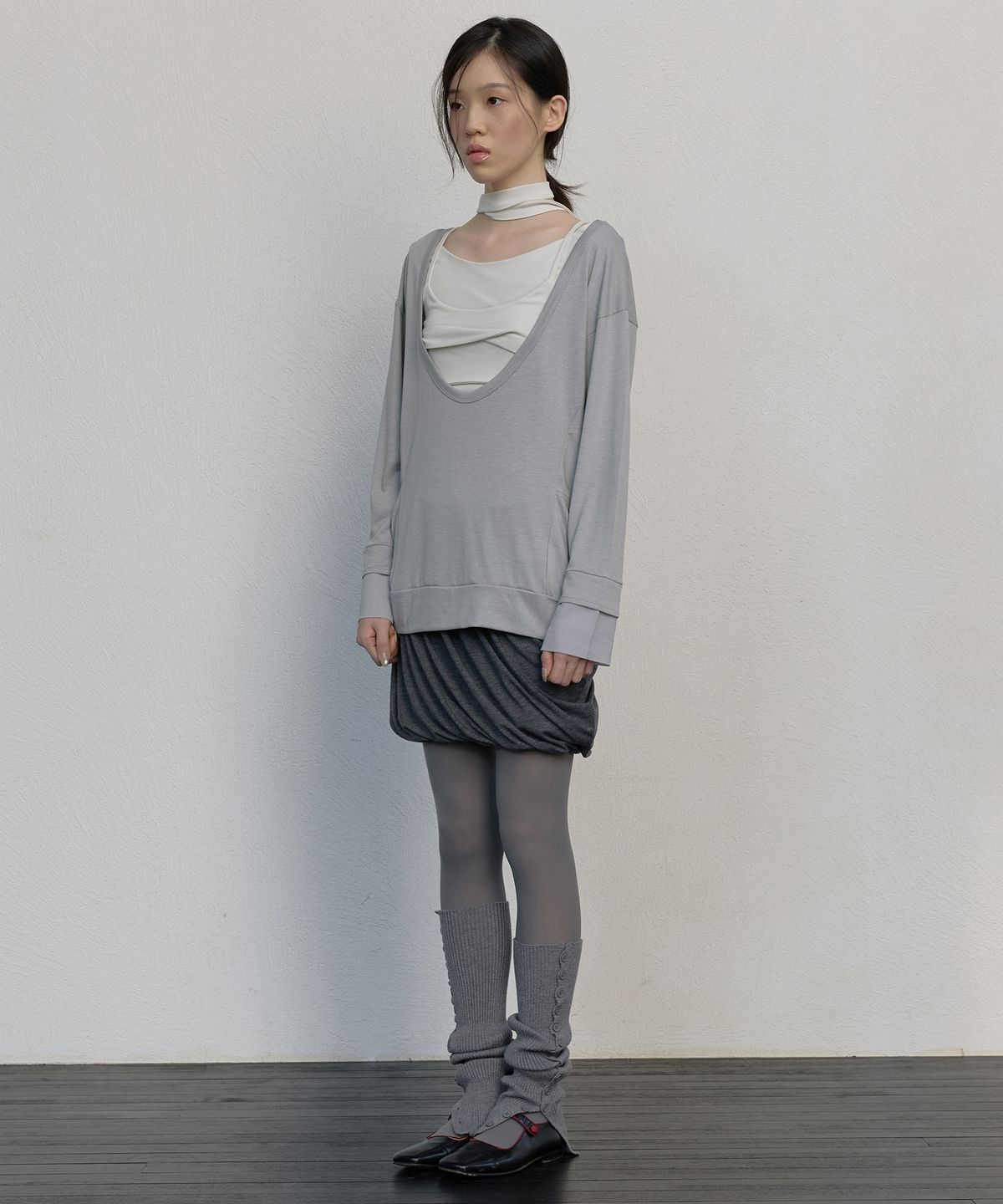 플레어업(FLAREUP) 2-Layered Offset Long Sleeve (FL-198_Gray)
