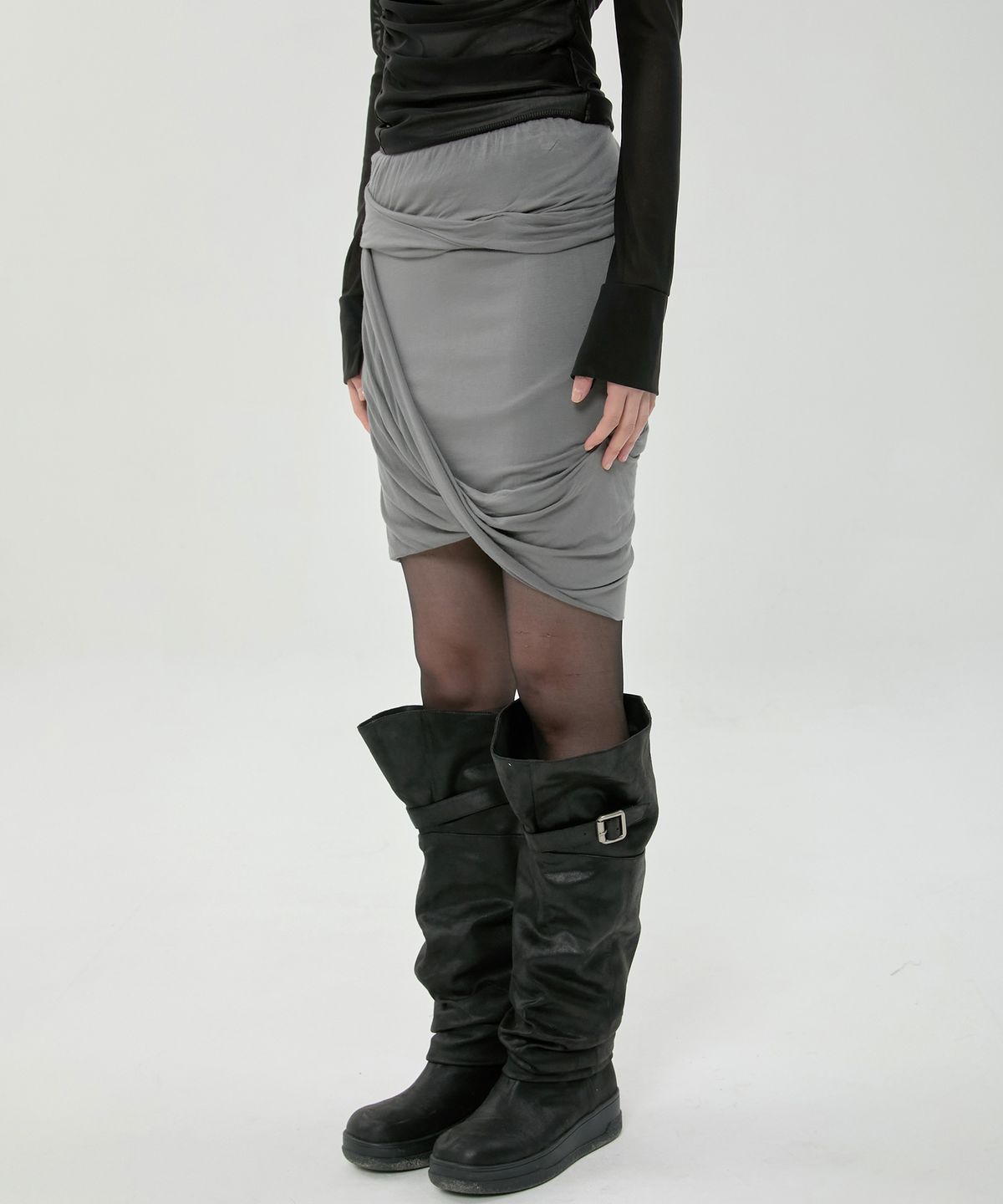 플레어업(FLAREUP) Asymmetrical Midi Skirt (FL-274_Dark Gray)