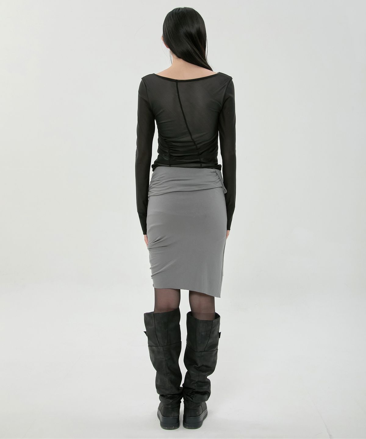 플레어업(FLAREUP) Asymmetrical Midi Skirt (FL-274_Dark Gray)