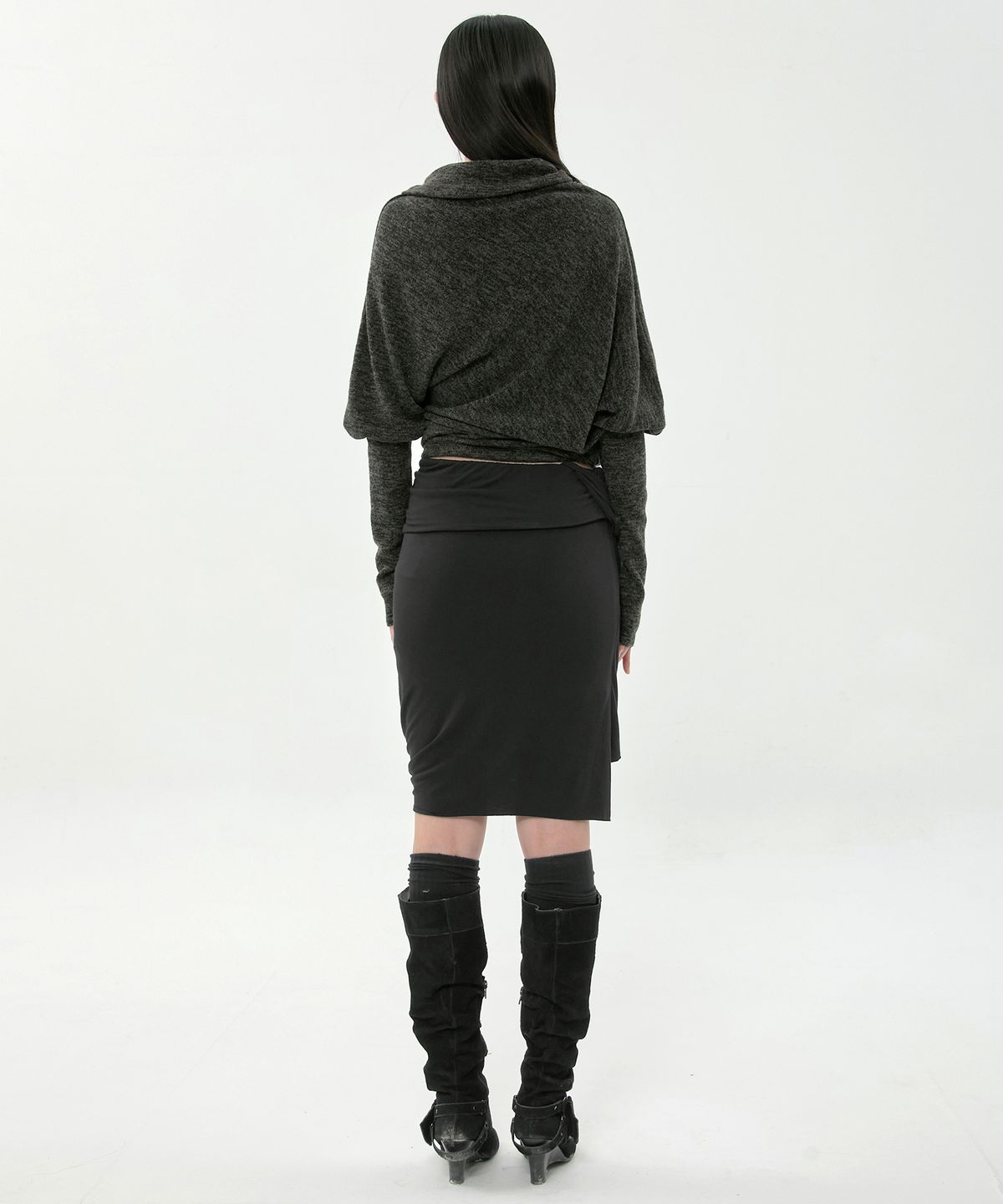 플레어업(FLAREUP) Asymmetrical Midi Skirt (FL-274_Black)