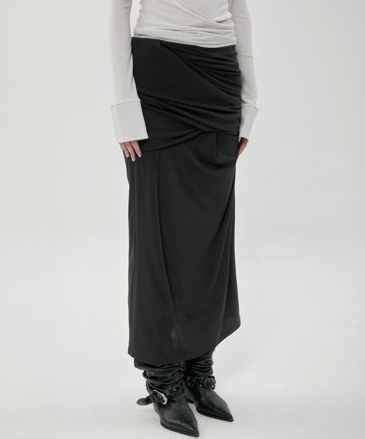 플레어업(FLAREUP) Draped Long Skirt (FL-275_Black)