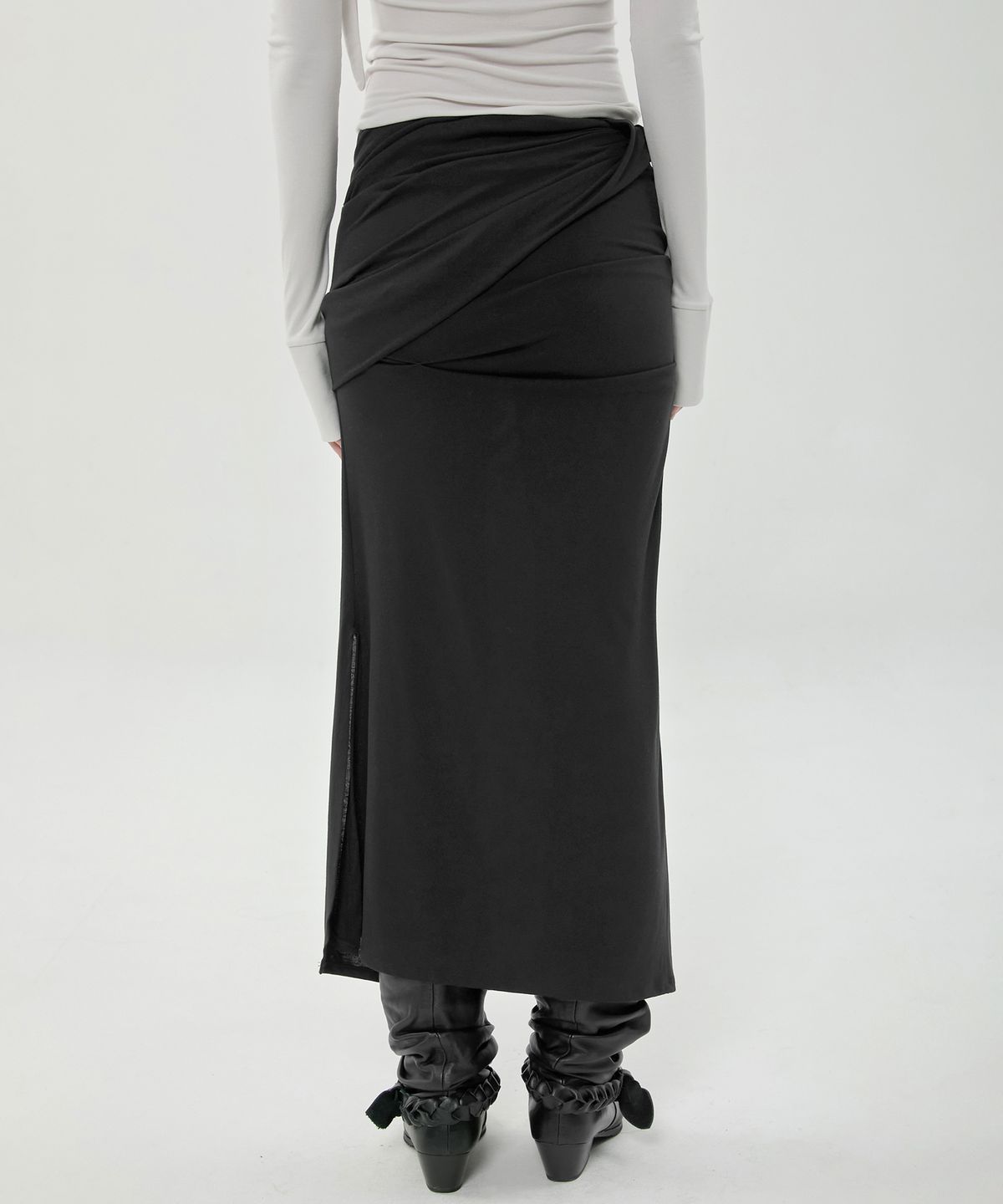 플레어업(FLAREUP) Draped Long Skirt (FL-275_Black)