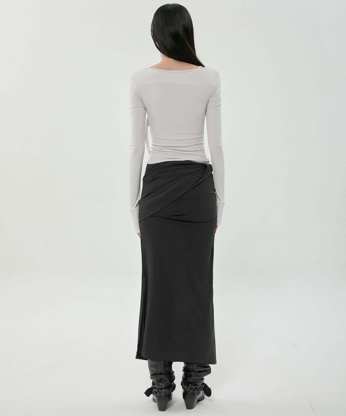플레어업(FLAREUP) Draped Long Skirt (FL-275_Black)
