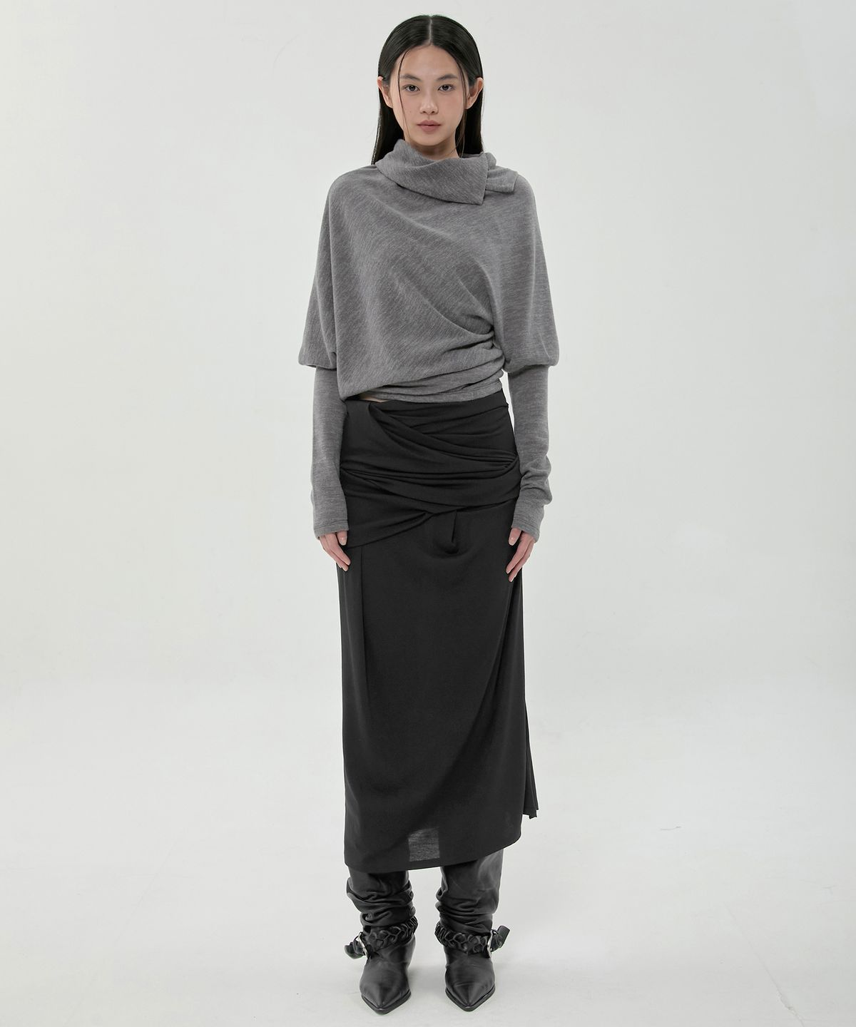 플레어업(FLAREUP) Draped Long Skirt (FL-275_Black)