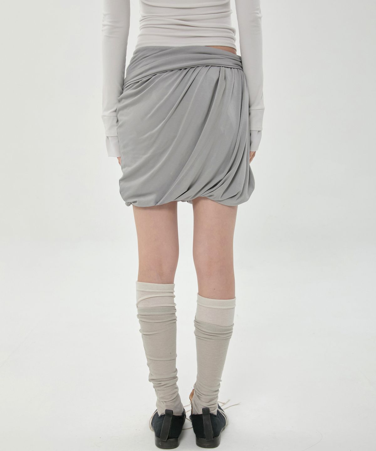 플레어업(FLAREUP) Layered Drape Midi Skirt (FL-276_Gray)