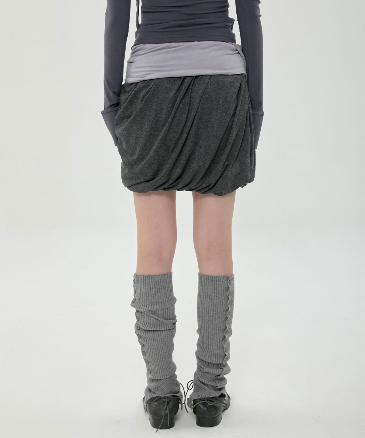 플레어업(FLAREUP) Layered Drape Midi Skirt (FL-276_Charcoal)