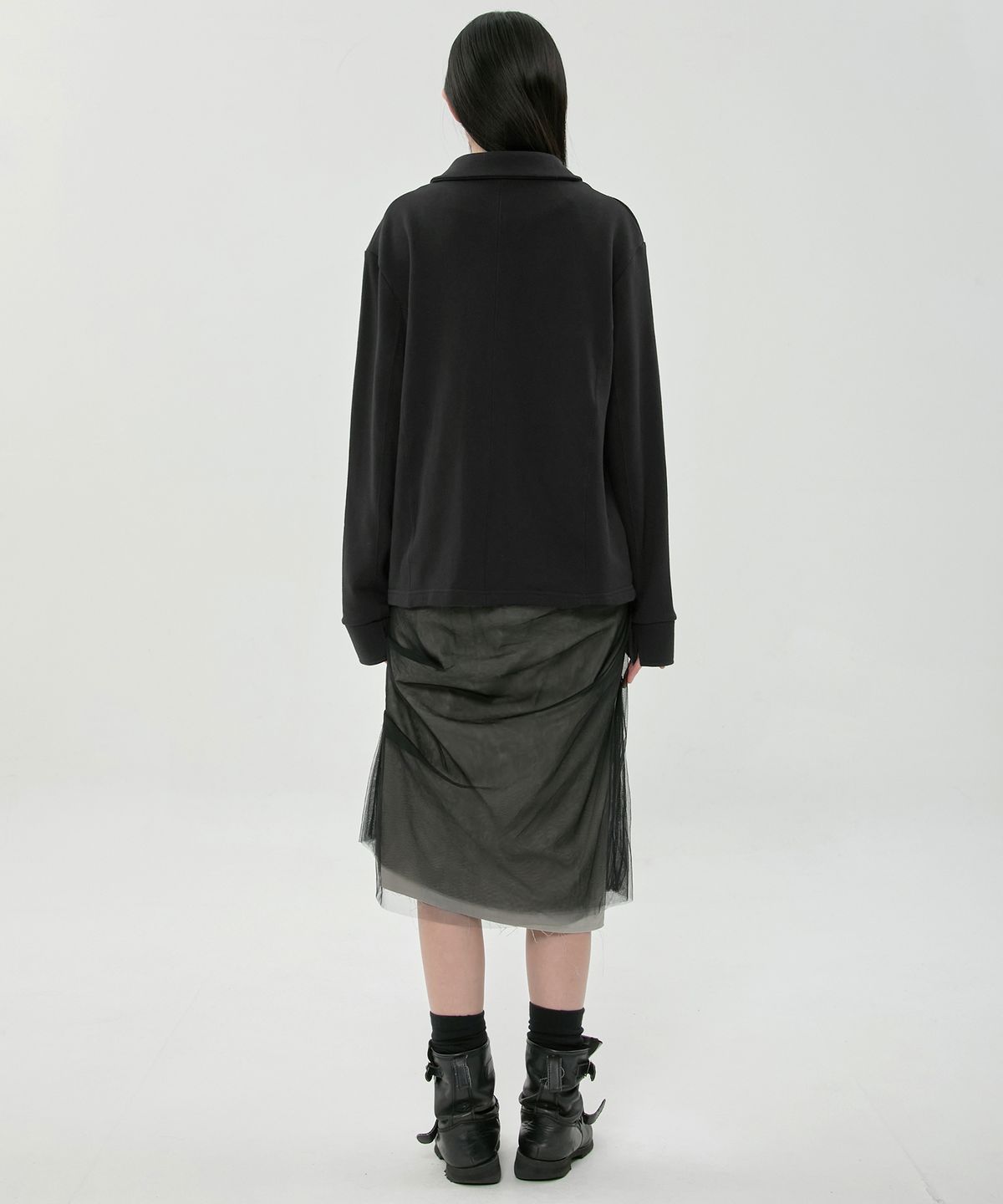 플레어업(FLAREUP) Sheer Layered Midi Skirt (FL-277_Black)