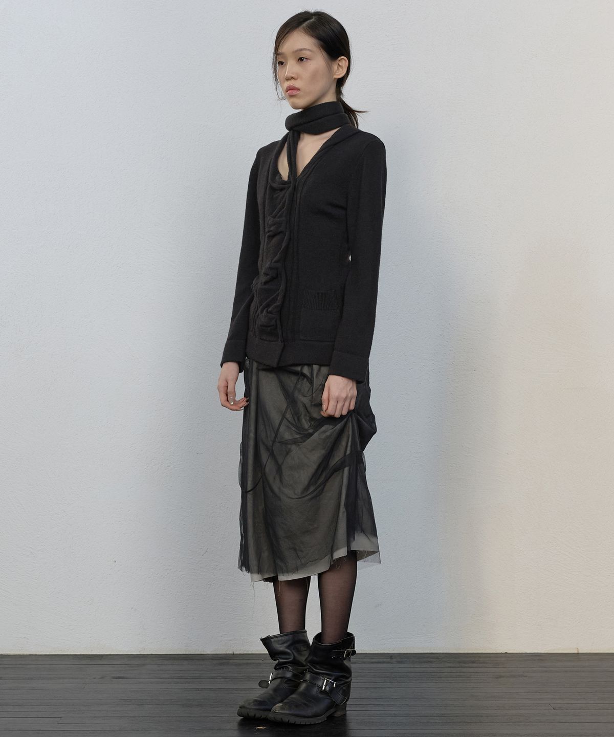 플레어업(FLAREUP) Sheer Layered Midi Skirt (FL-277_Black)