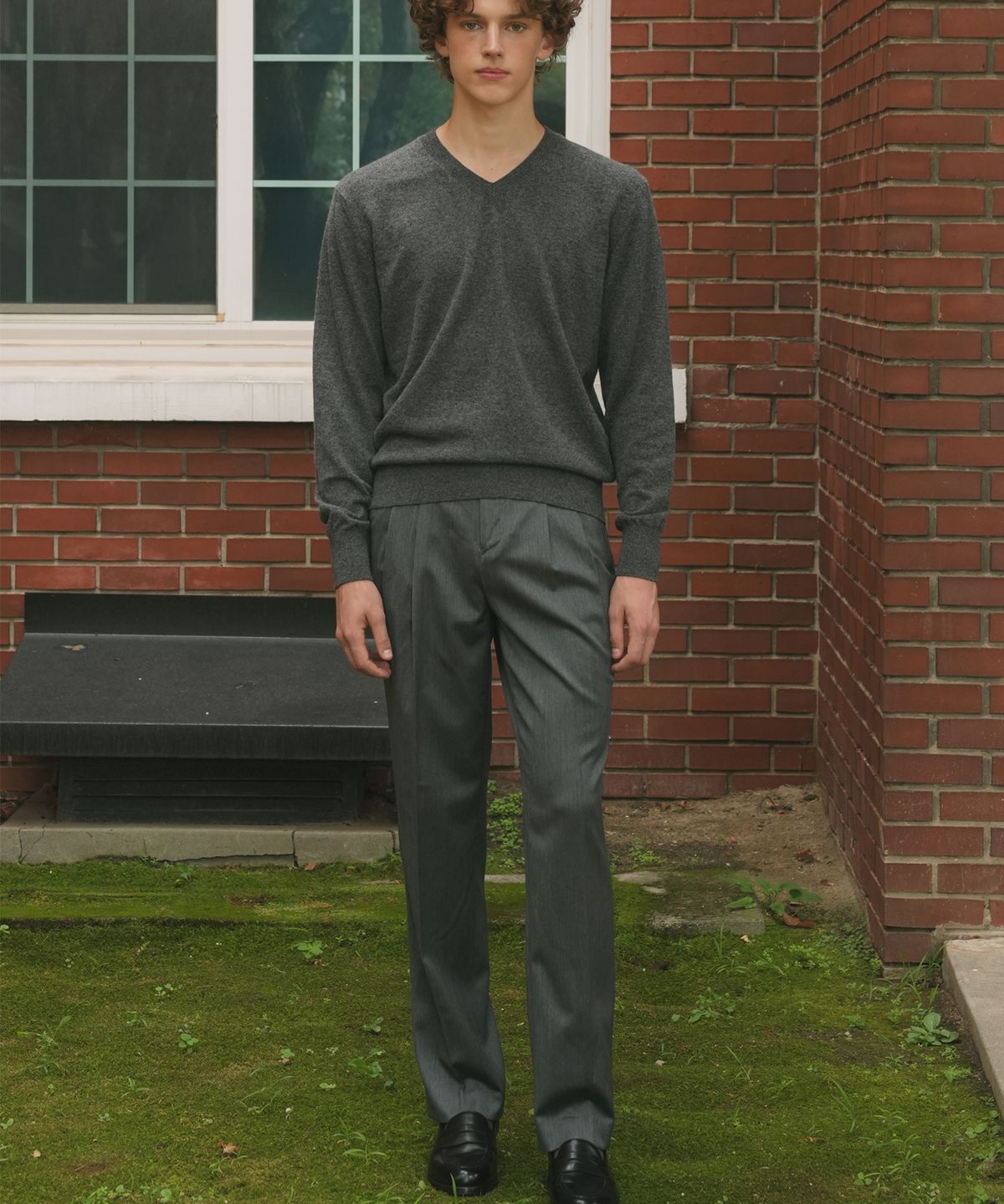 벨리프(BELLIEF) Wool Gabardine 2-Pleated Adjust relaxed Trousers (Grey)