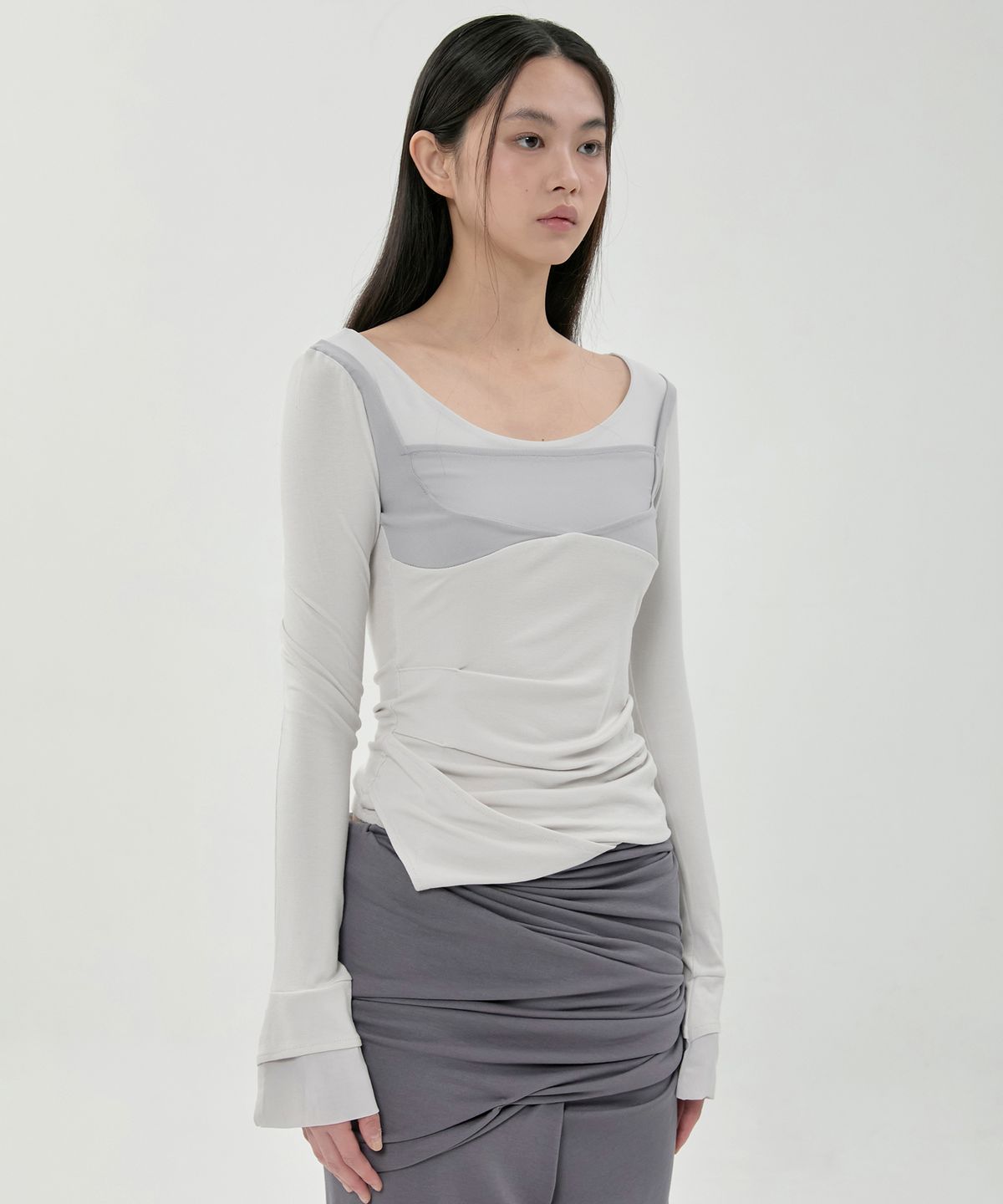 플레어업(FLAREUP) Layered Sculpted Long Sleeve (FL-196_Cloud White)