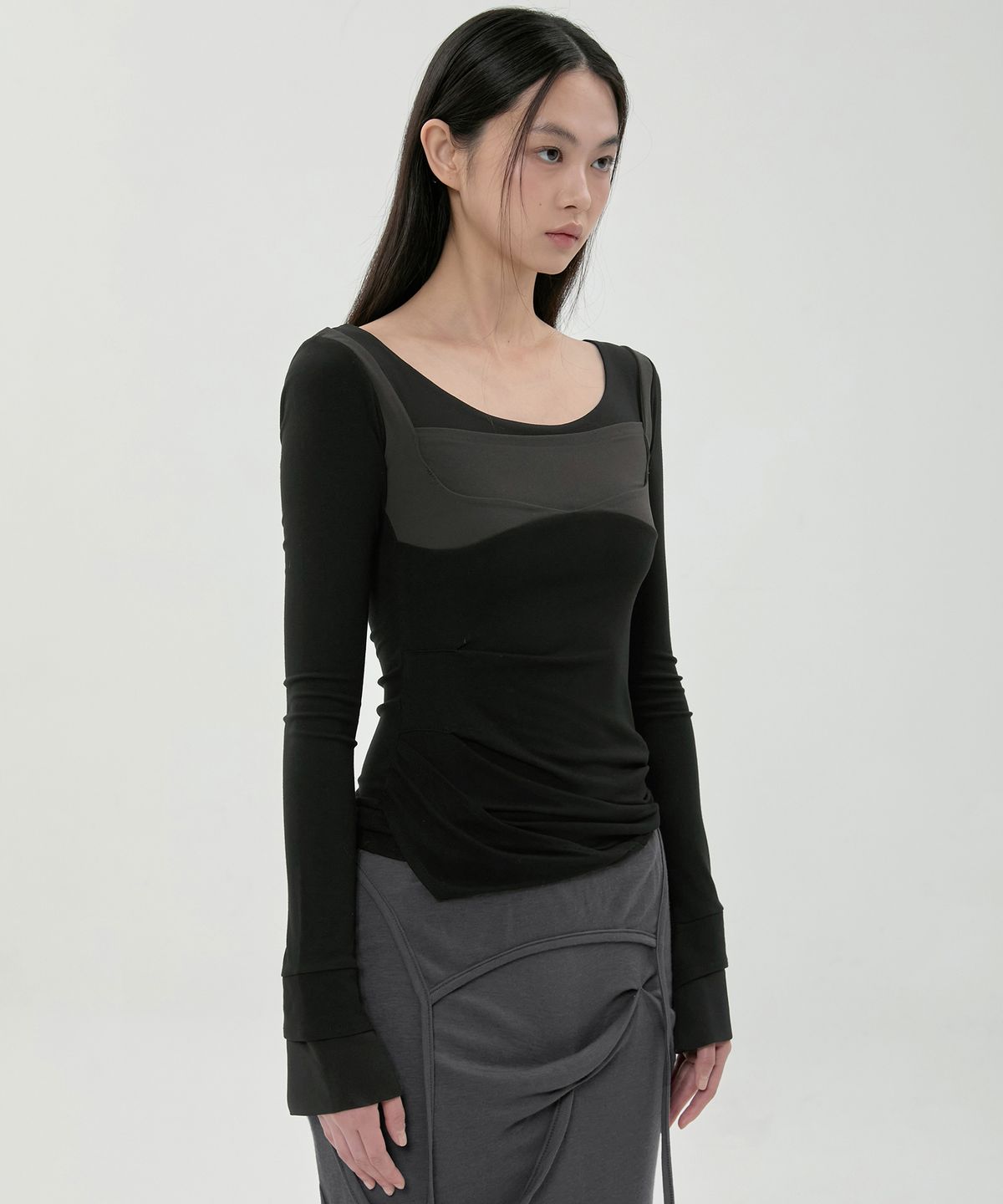 플레어업(FLAREUP) Layered Sculpted Long Sleeve (FL-196_Black)