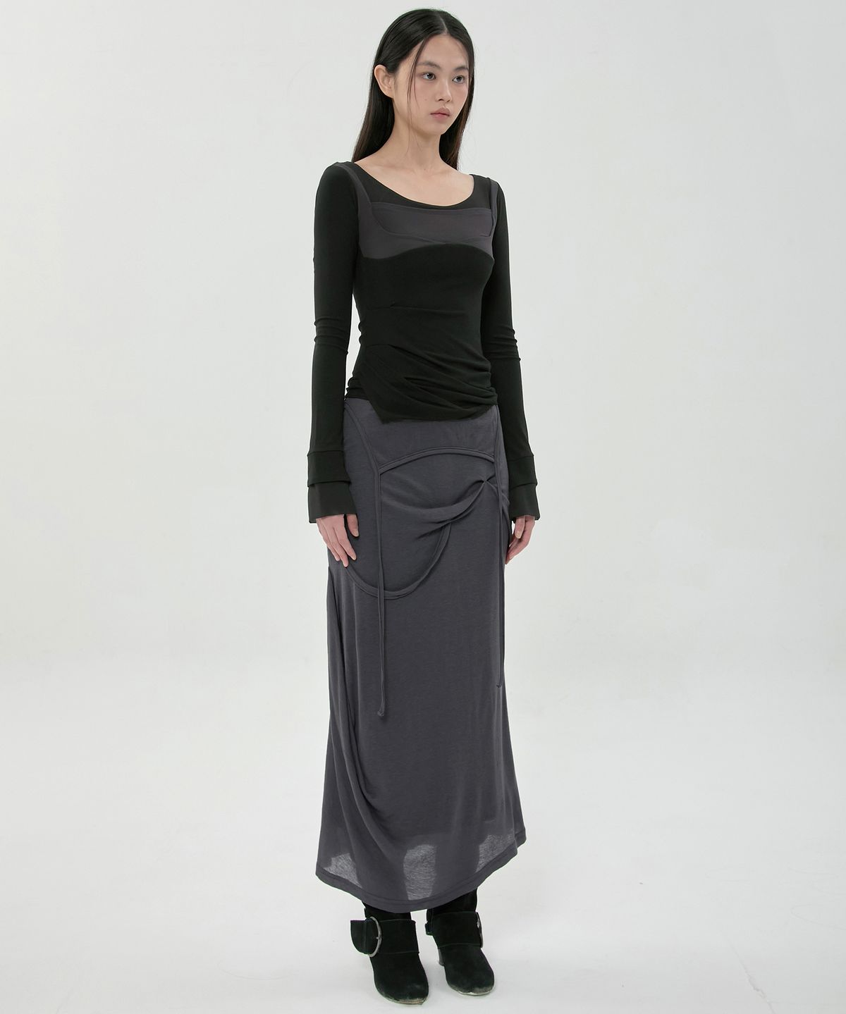 플레어업(FLAREUP) Layered Sculpted Long Sleeve (FL-196_Black)
