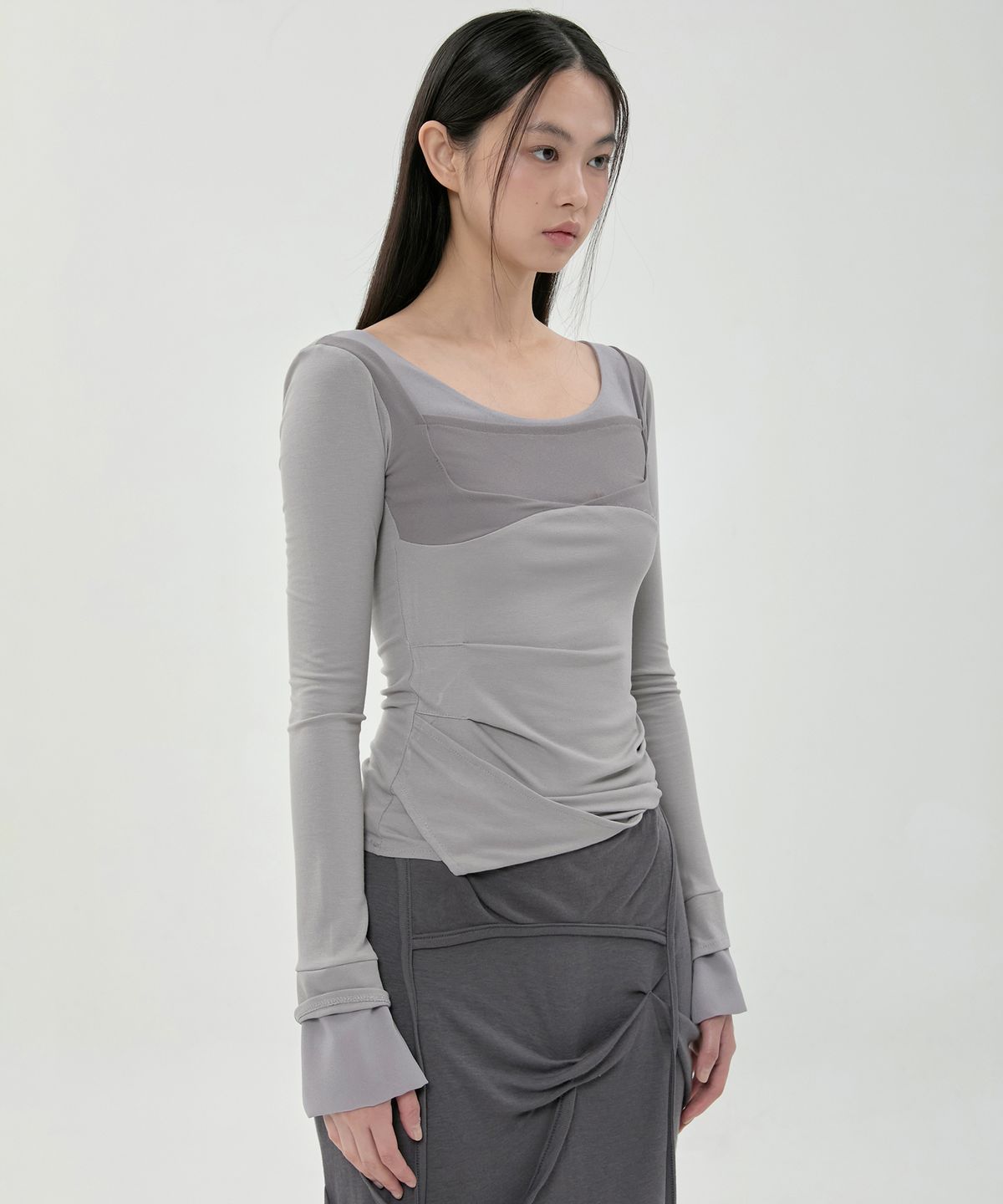 플레어업(FLAREUP) Layered Sculpted Long Sleeve (FL-196_Gray)