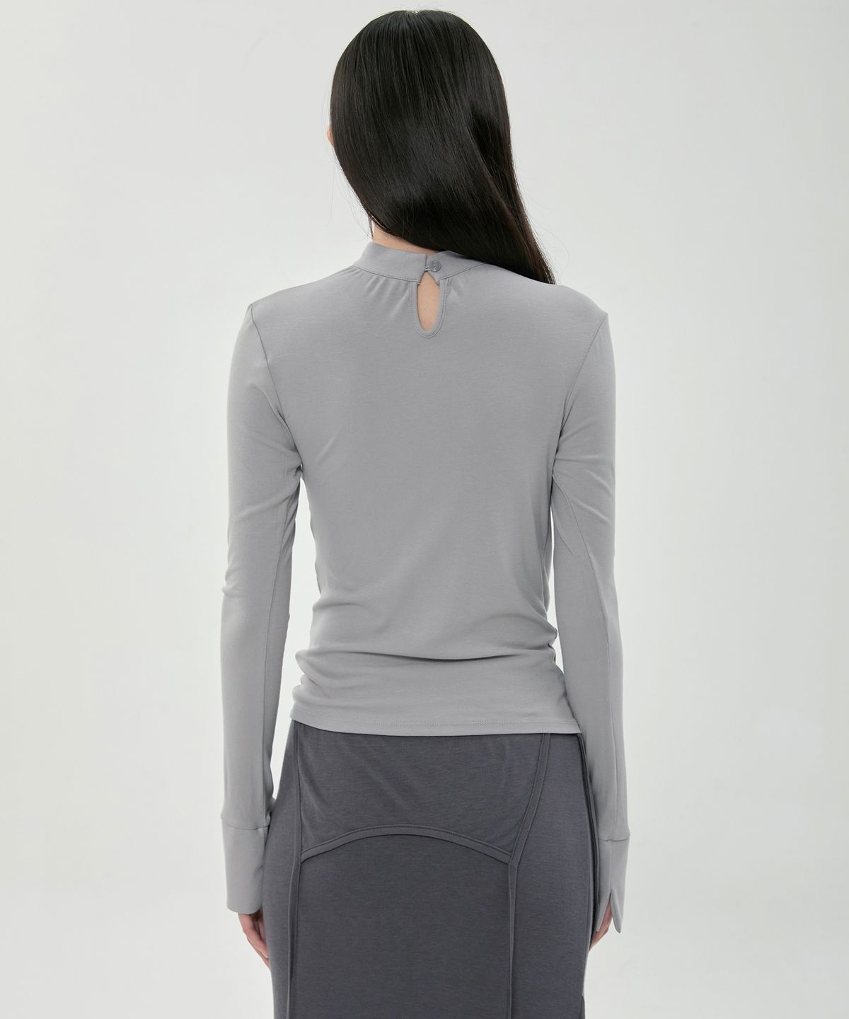 플레어업(FLAREUP) Draped Mock Neck Long Sleeve (FL-182_Gray)