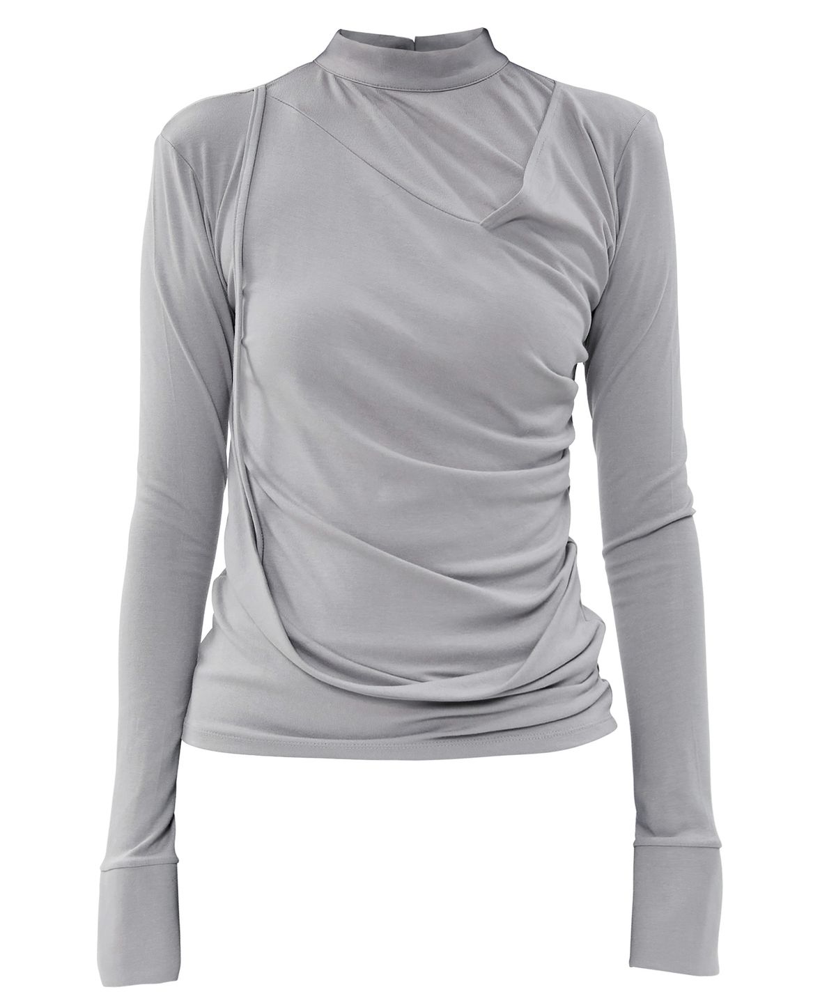 플레어업(FLAREUP) Draped Mock Neck Long Sleeve (FL-182_Gray)