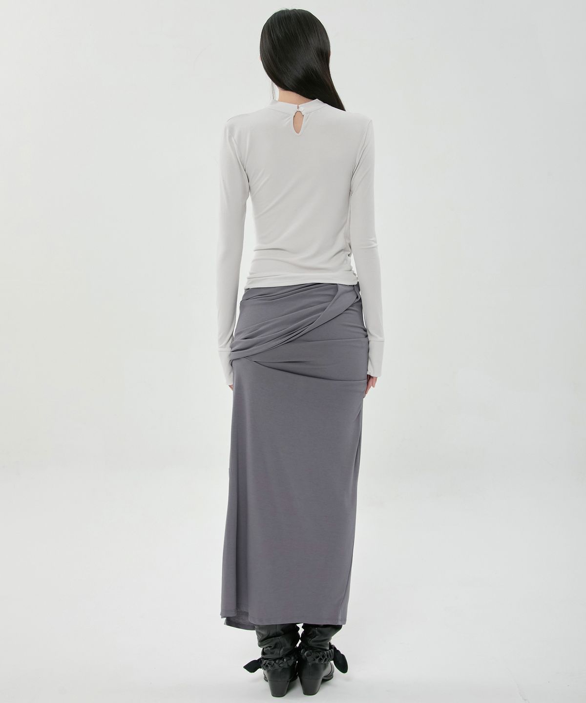플레어업(FLAREUP) Draped Mock Neck Long Sleeve (FL-182_Cloud White)